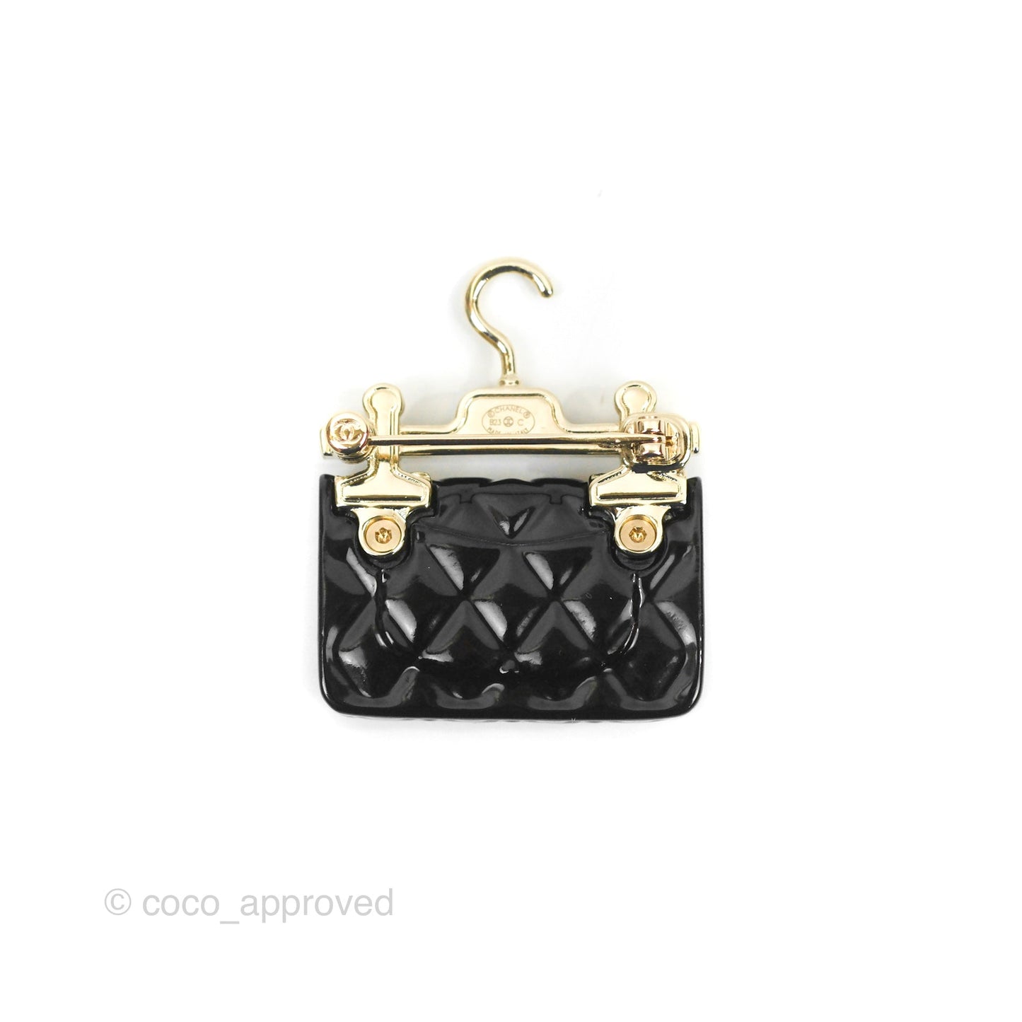 Chanel Hanger Black Flap Bag Brooch Gold Tone 23C