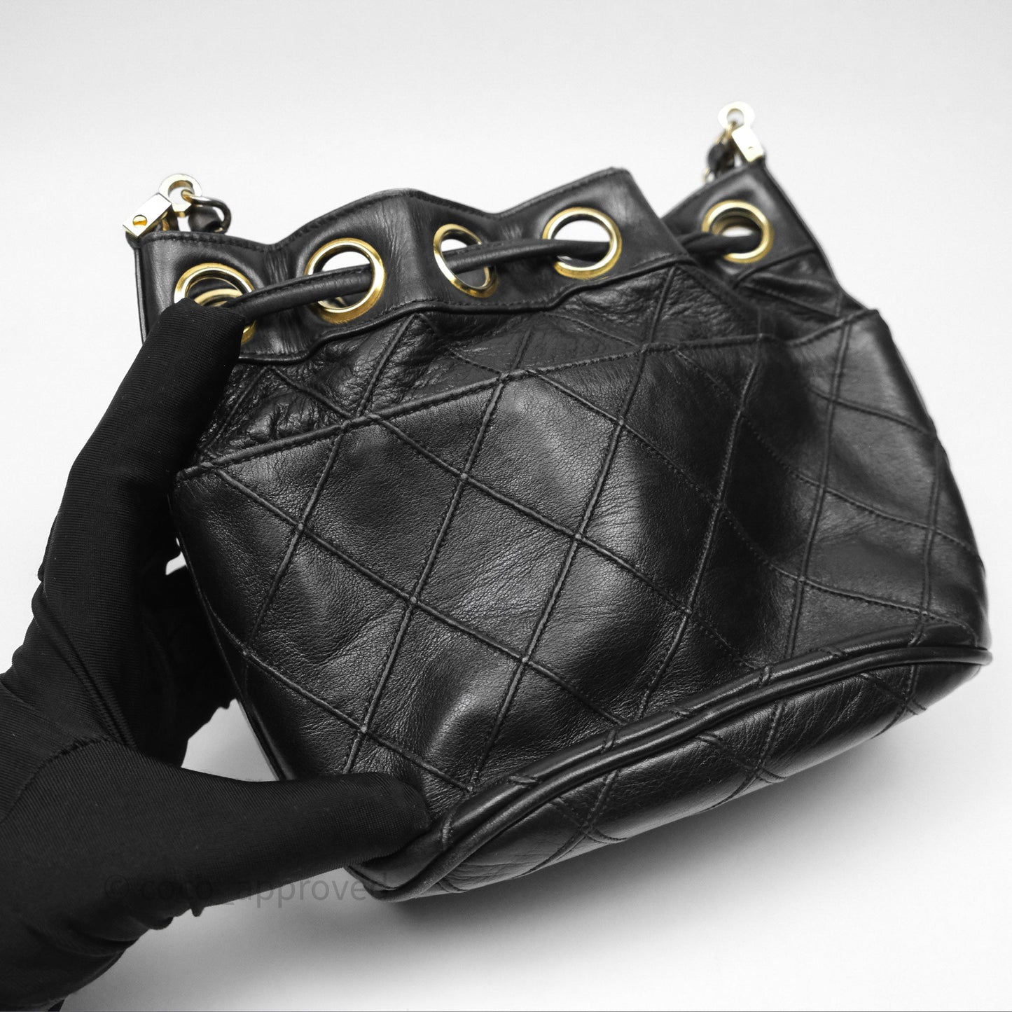 Chanel Vintage Mini CC Bucket Bag Black Lambskin Gold Hardware
