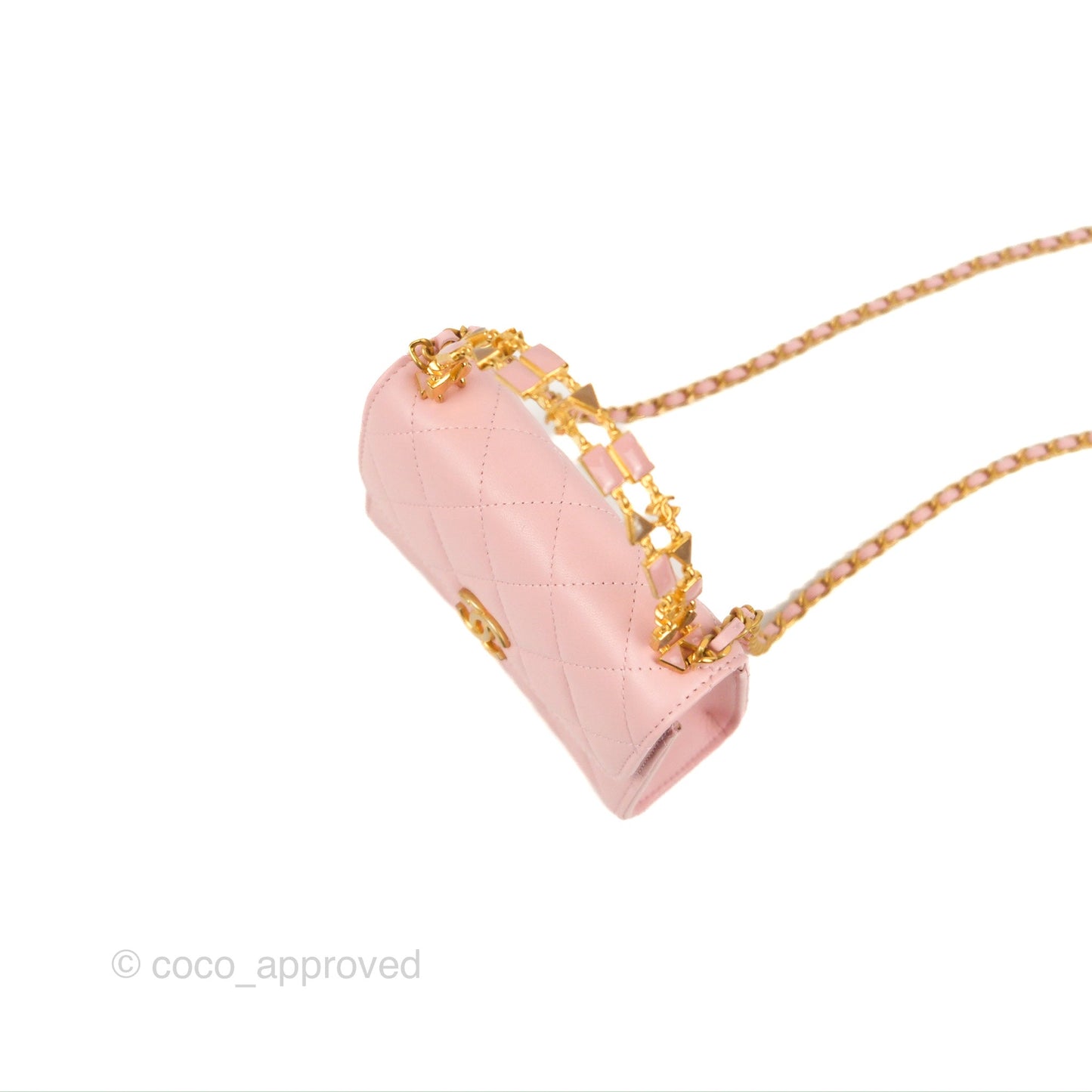 Chanel Enamel Top Handle Clutch with Chain Pink Lambskin Aged Gold Hardware 22B