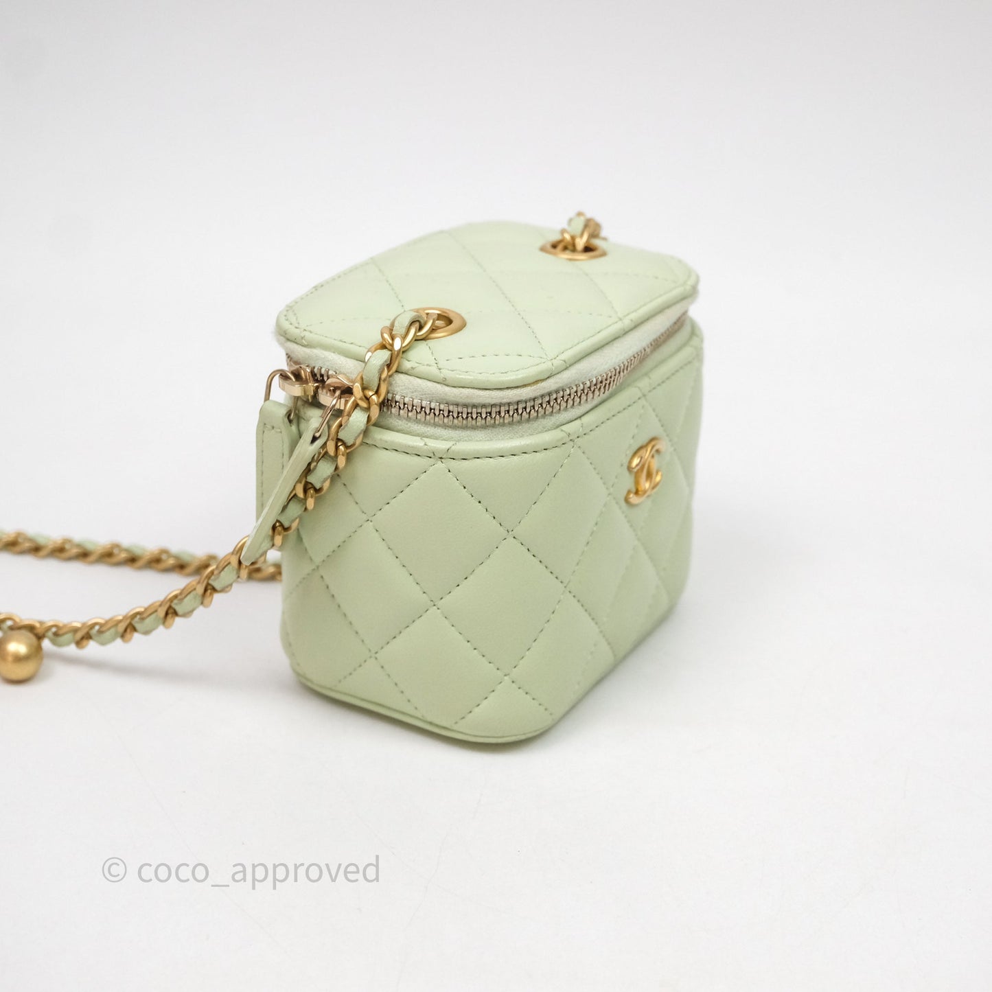 Chanel Mini Pearl Crush Vanity With Chain Green Aged Gold Hardware