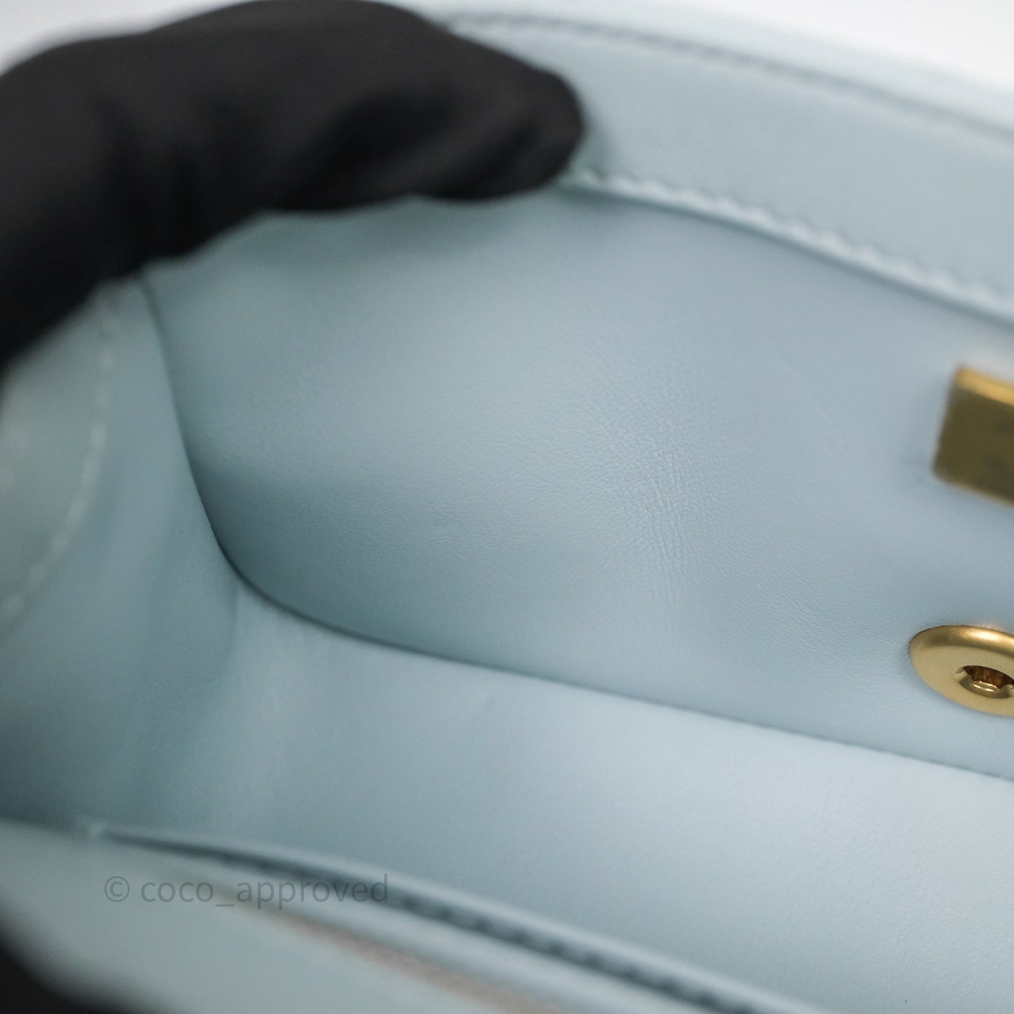 Chanel Pearl Crush Mini Rectangular Light Blue Lambskin Aged Gold Hardware