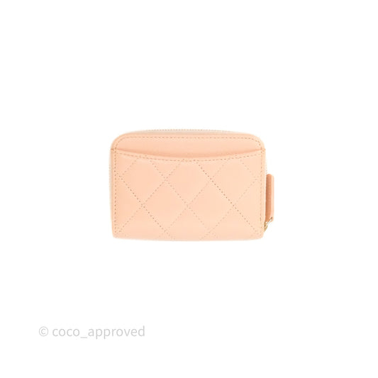 Chanel Classic Zipped Coin Purse Salmon Pink Caviar Gold Hardware