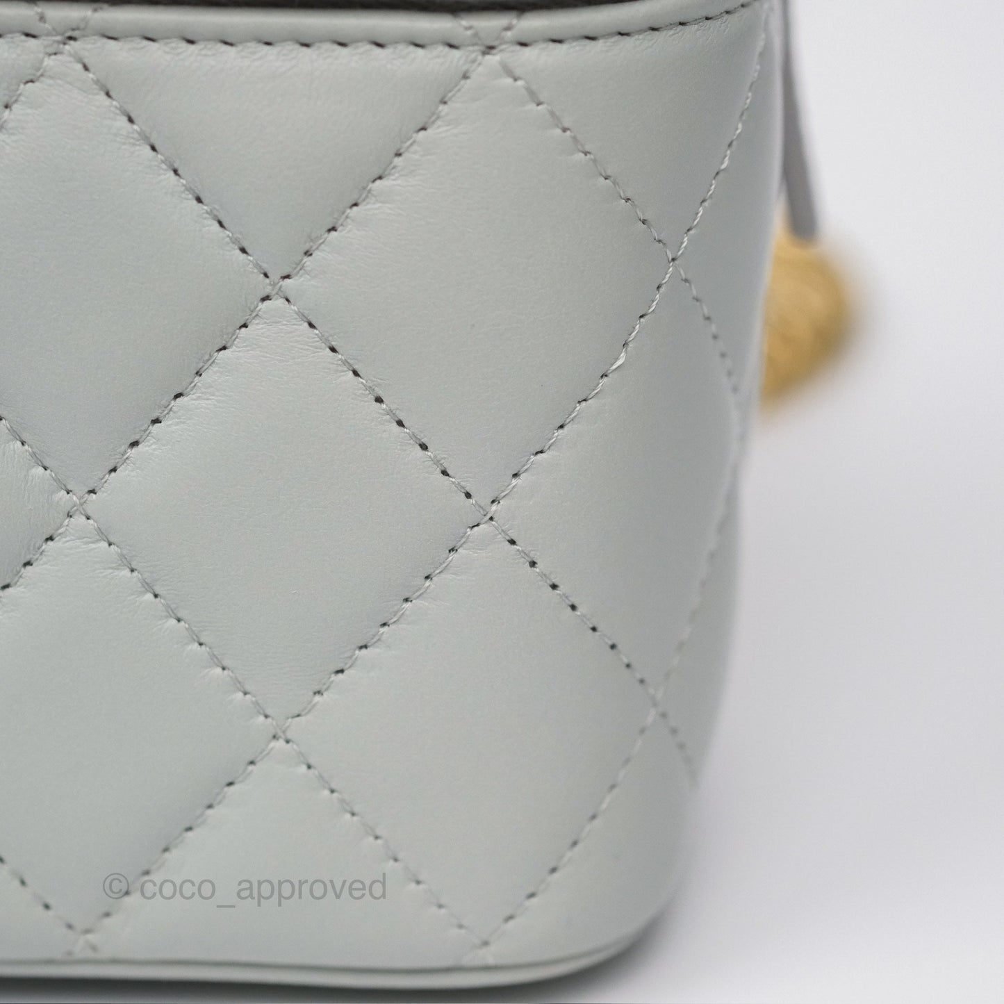 Chanel Quilted Vanity Rectangular with Chain Grey Blue Lambskin Gold Hardware