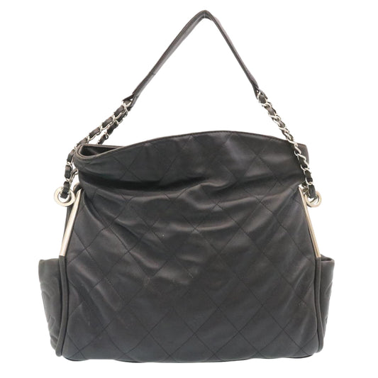 Luxury Chanel Matelasse Chain Shoulder Bag Leather Black CC  29121A
