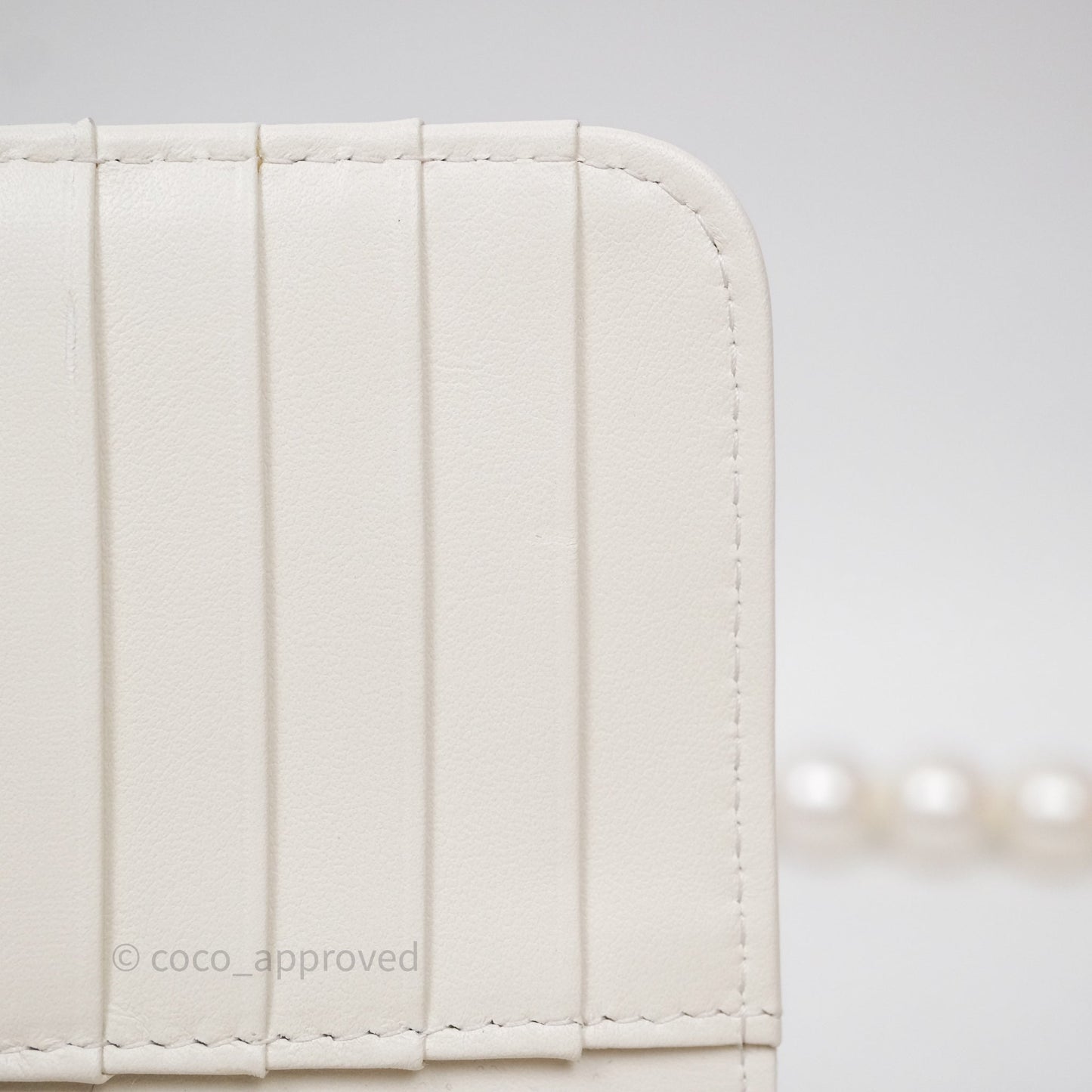 Chanel Mini Wallet On Large Pearl Chain WOC Quilted White Lambskin Gold Hardware