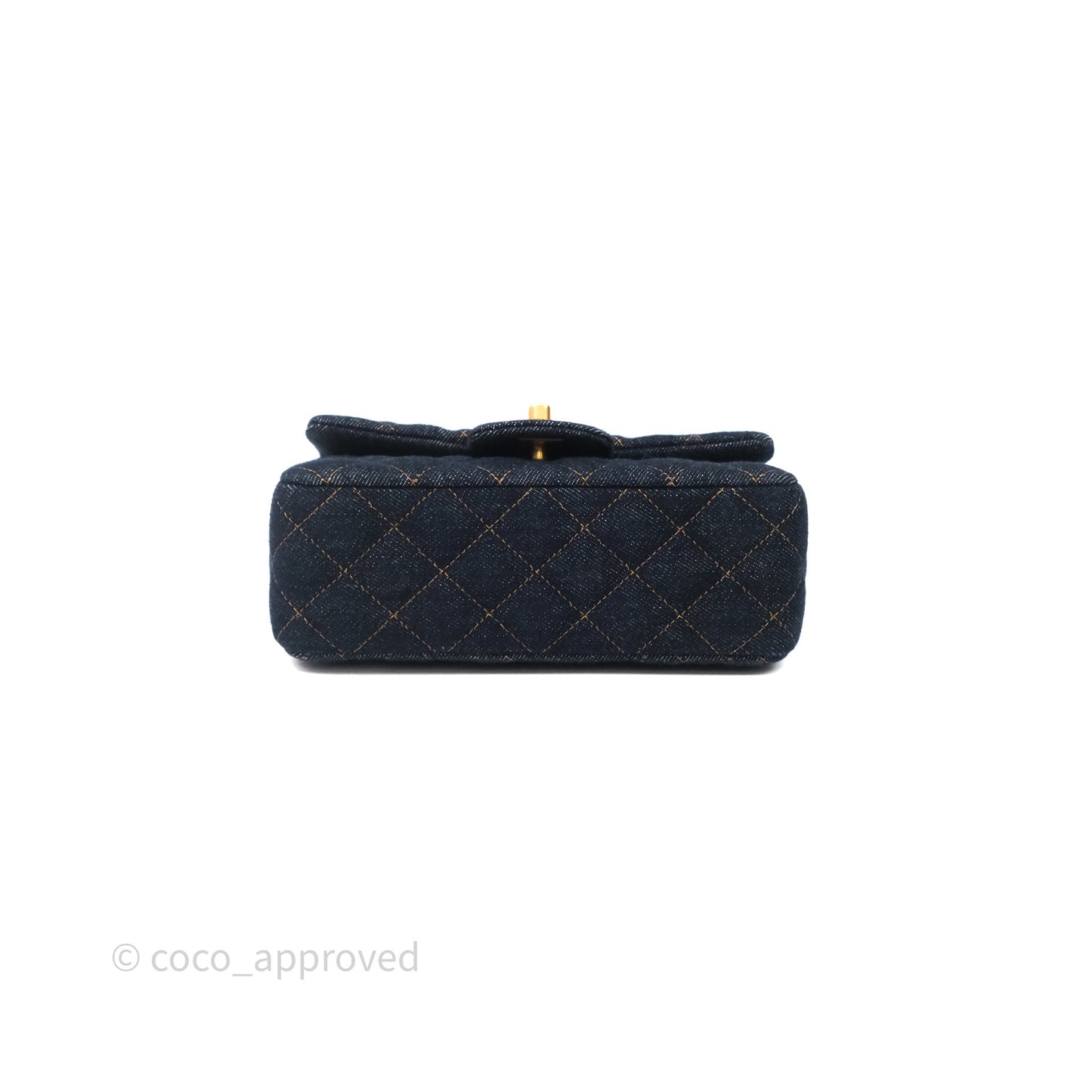 Chanel Mini Rectangular Quilted Dark Blue Denim Aged Gold Hardware