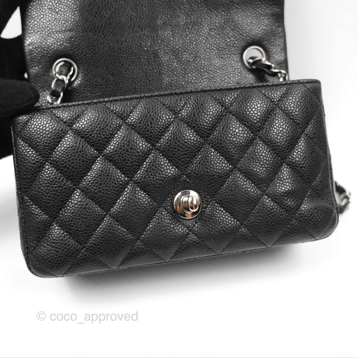 Chanel Classic Quilted Mini Rectangular Flap Black Caviar Silver Hardware