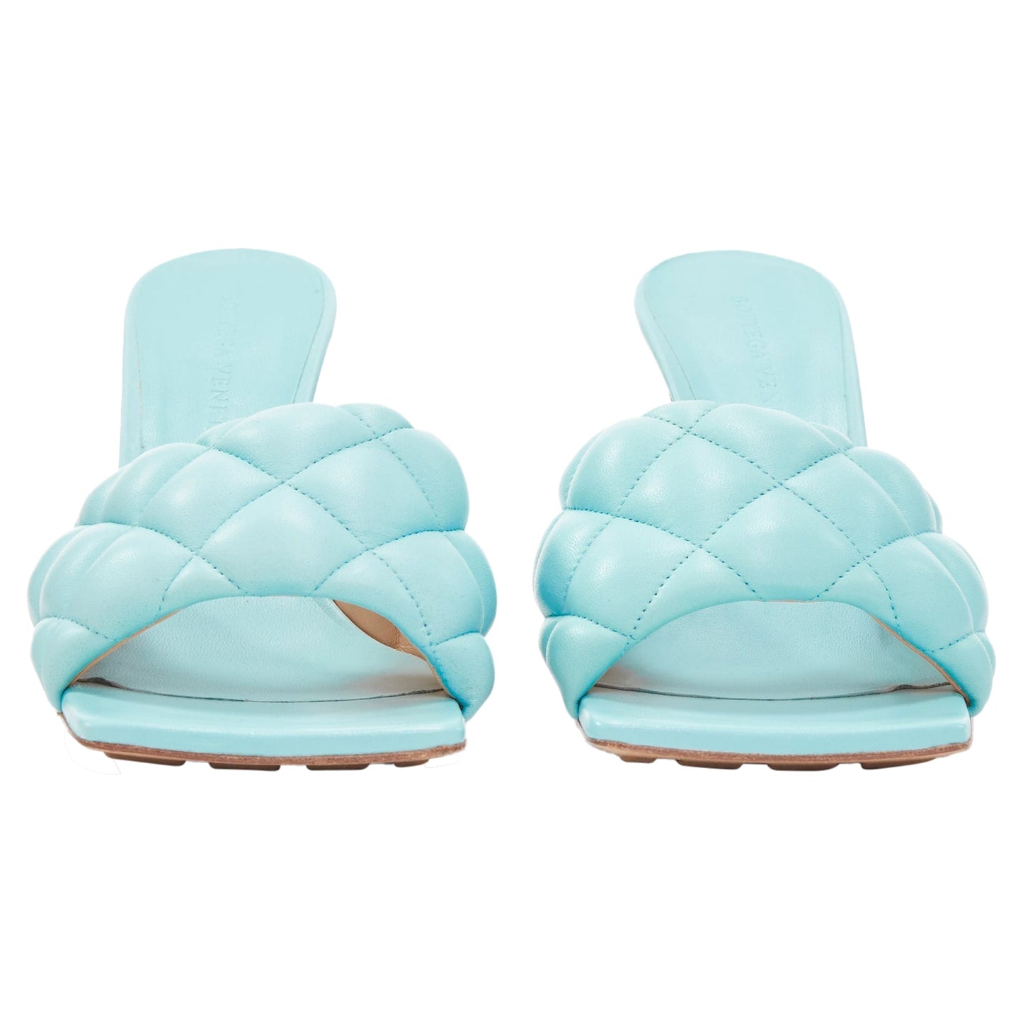 Luxury Bottega Veneta Padded Matelasse Leather Square Toe Mule Sandals