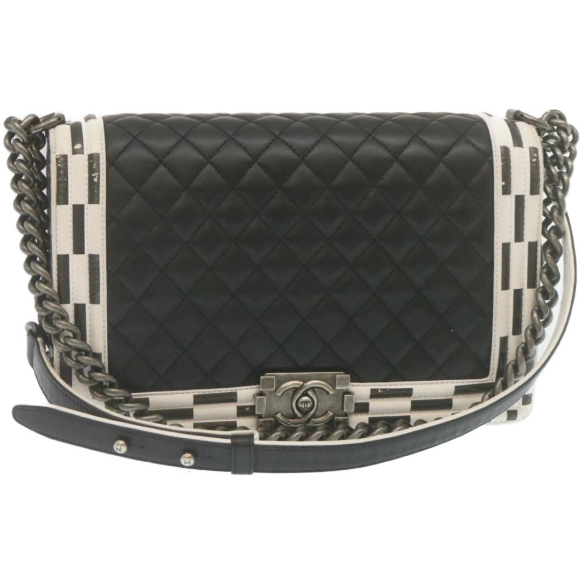 Luxury Chanel Matelasse Boy  Chain Shoulder Bag Lamb Skin Black CC  29190A