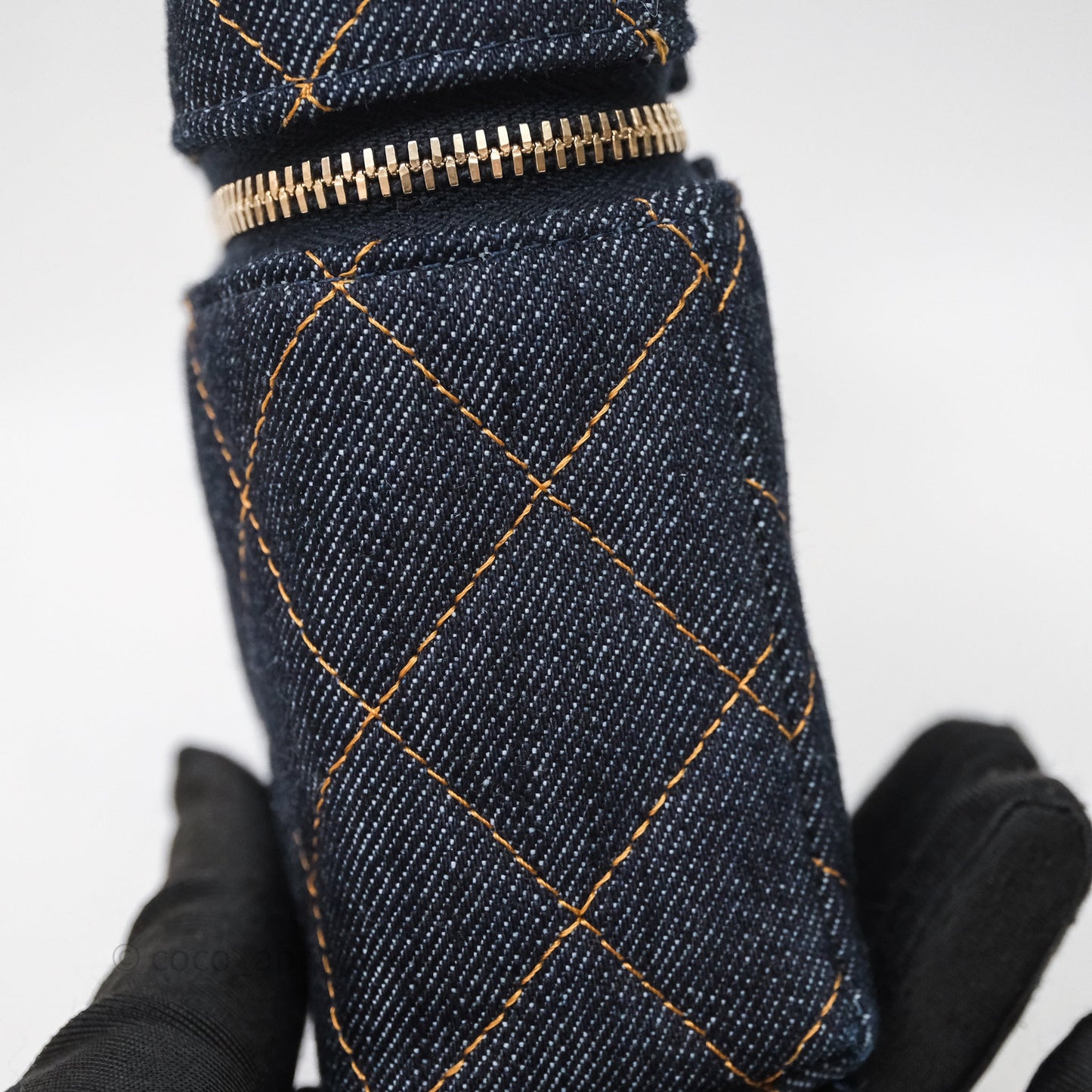 Chanel Top Handle Long Vanity with Chain Dark Blue Denim Gold Hardware