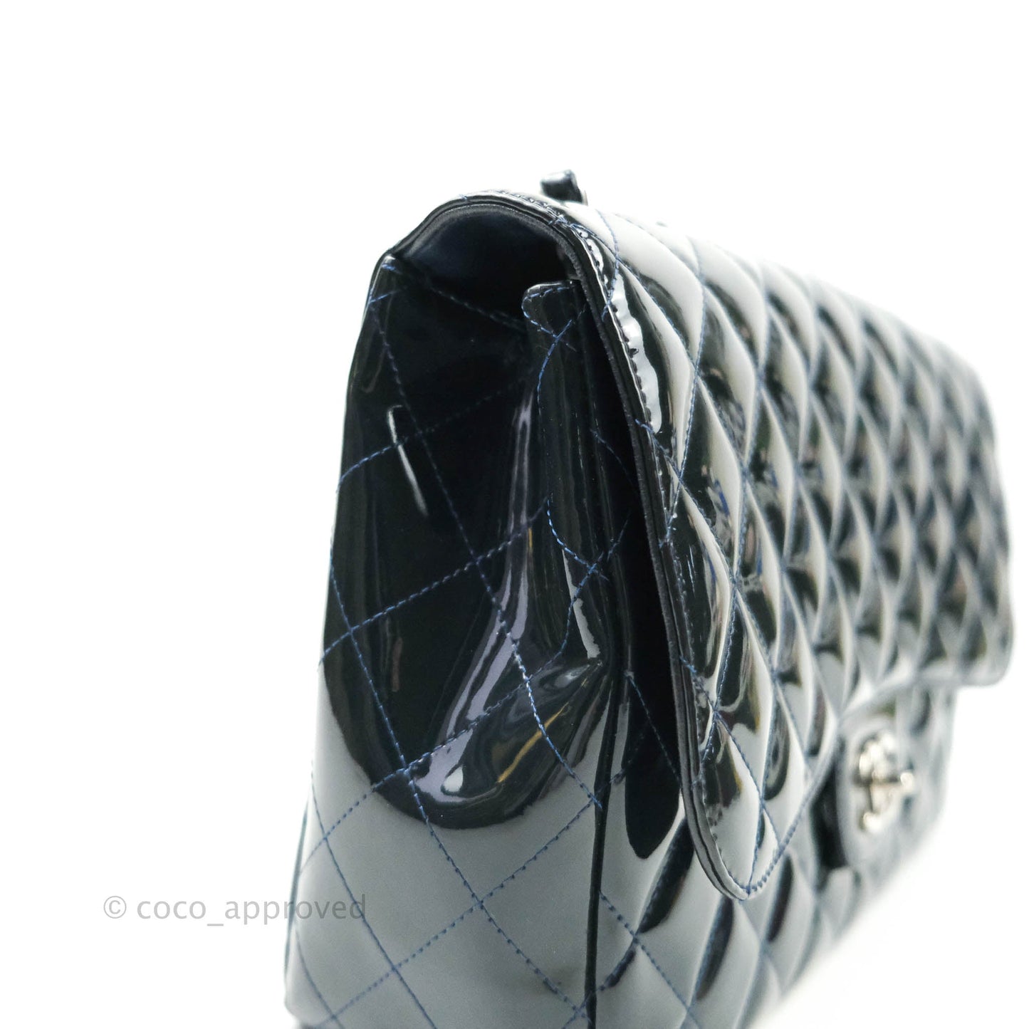 Chanel Jumbo Single Flap Teal Blue Patent Silver Hardware