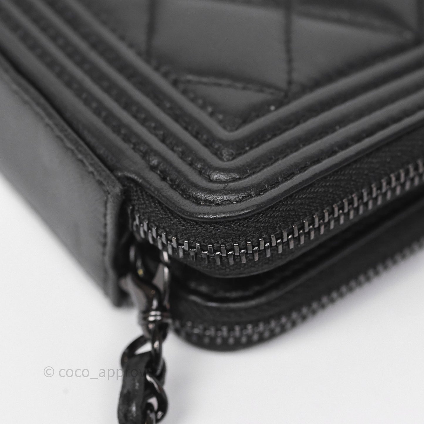 Chanel Boy Double Zip Clutch On Chain So Black Lambskin