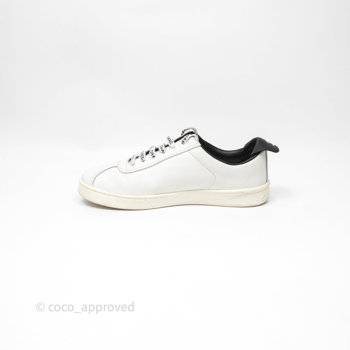 Chanel Logo Pull Tab Lace-up Sneakers White & Black Size 37.5