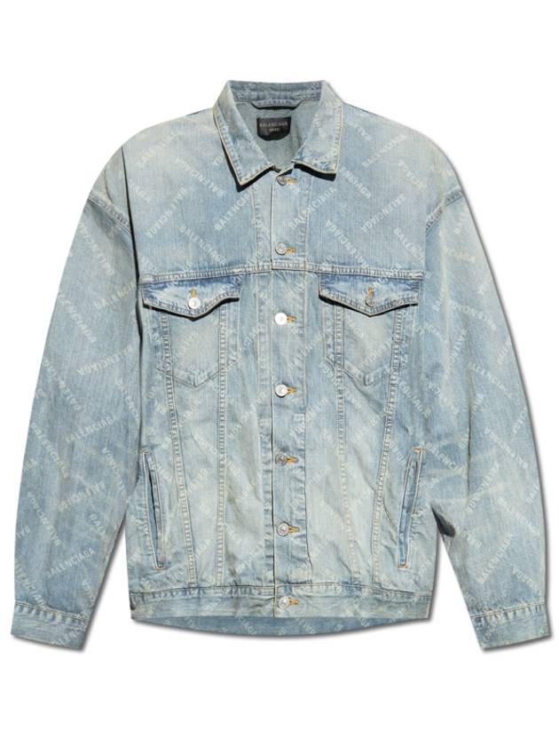 Luxury Balenciaga Logo Print Denim Jacket Blue