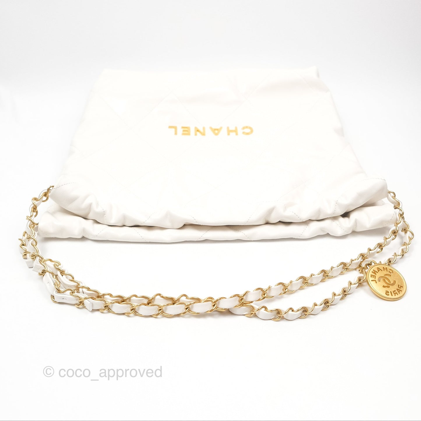 Chanel 22 Small White Shiny Calfskin Aged Gold Hardware