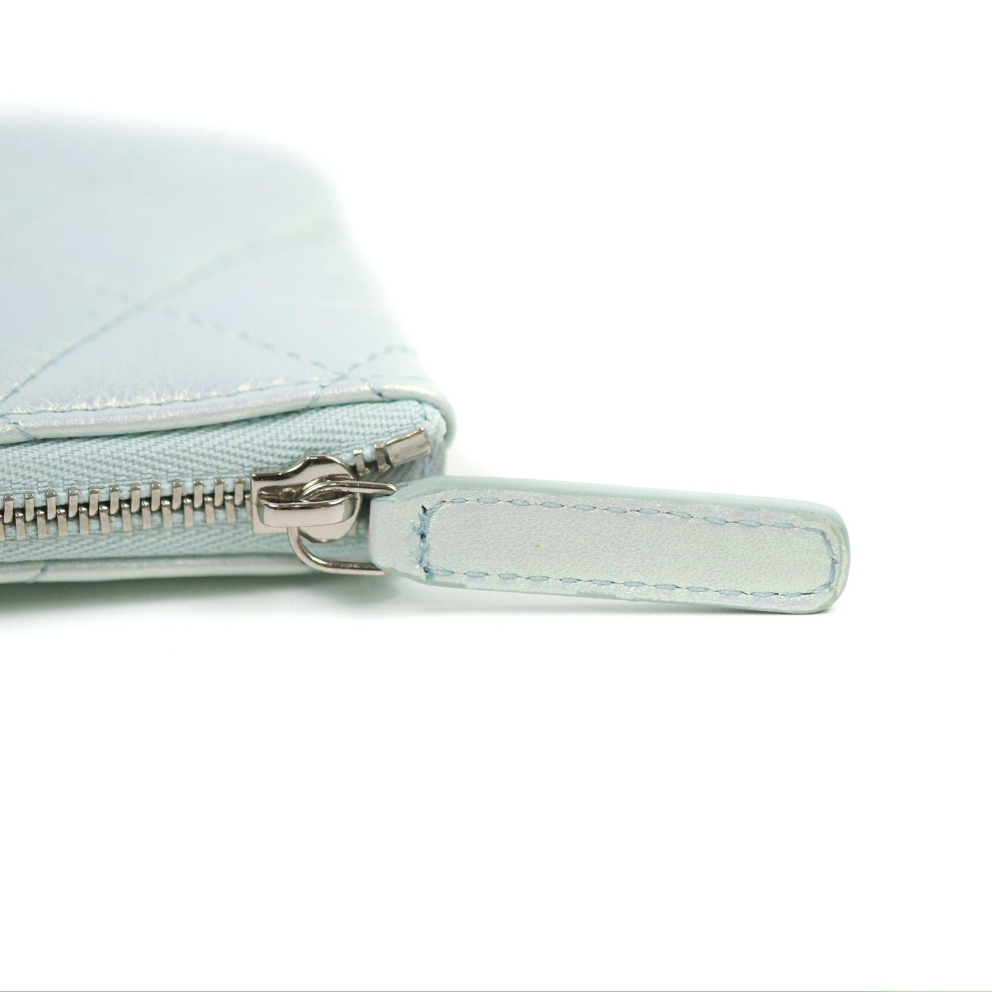 Chanel Quilted Mini O Case Iridescent Icy Blue Calfskin Silver Hardware