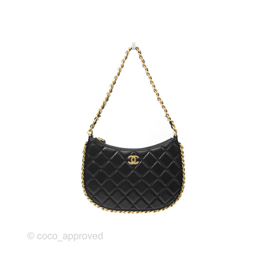 Chanel Chain Around Hobo Bag Black Lambskin Aged Gold Hardware 23B