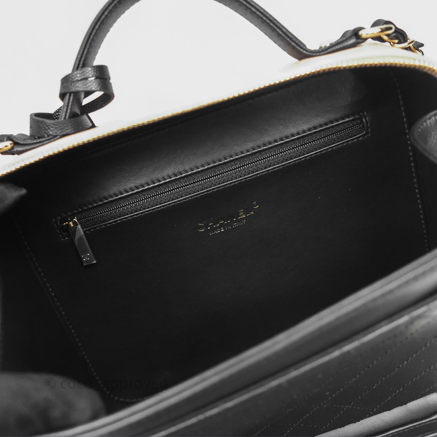 Chanel Quilted Large CC Filigree Vanity Case Beige Black Caviar