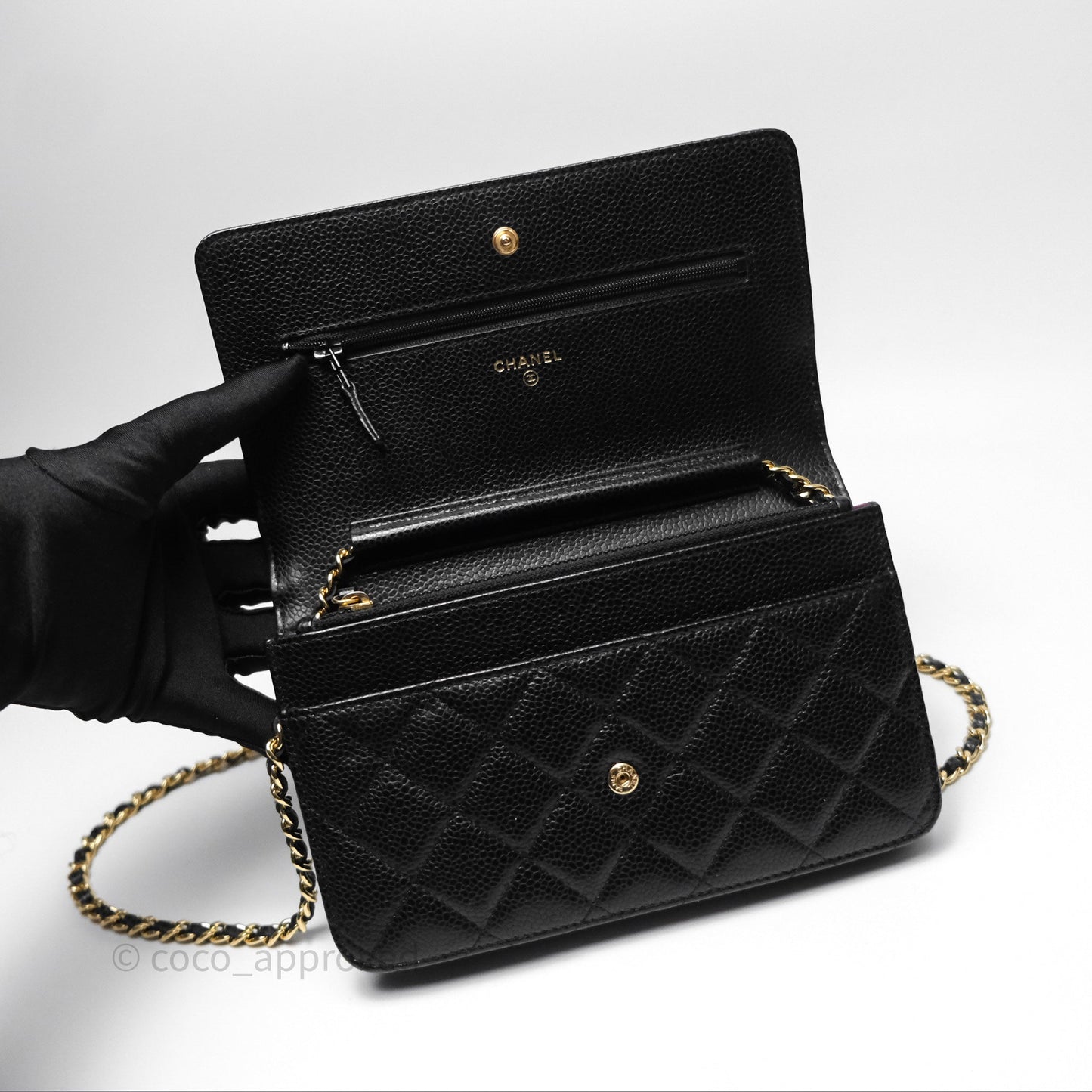 Chanel Quilted WOC Black Caviar Gold Hardware