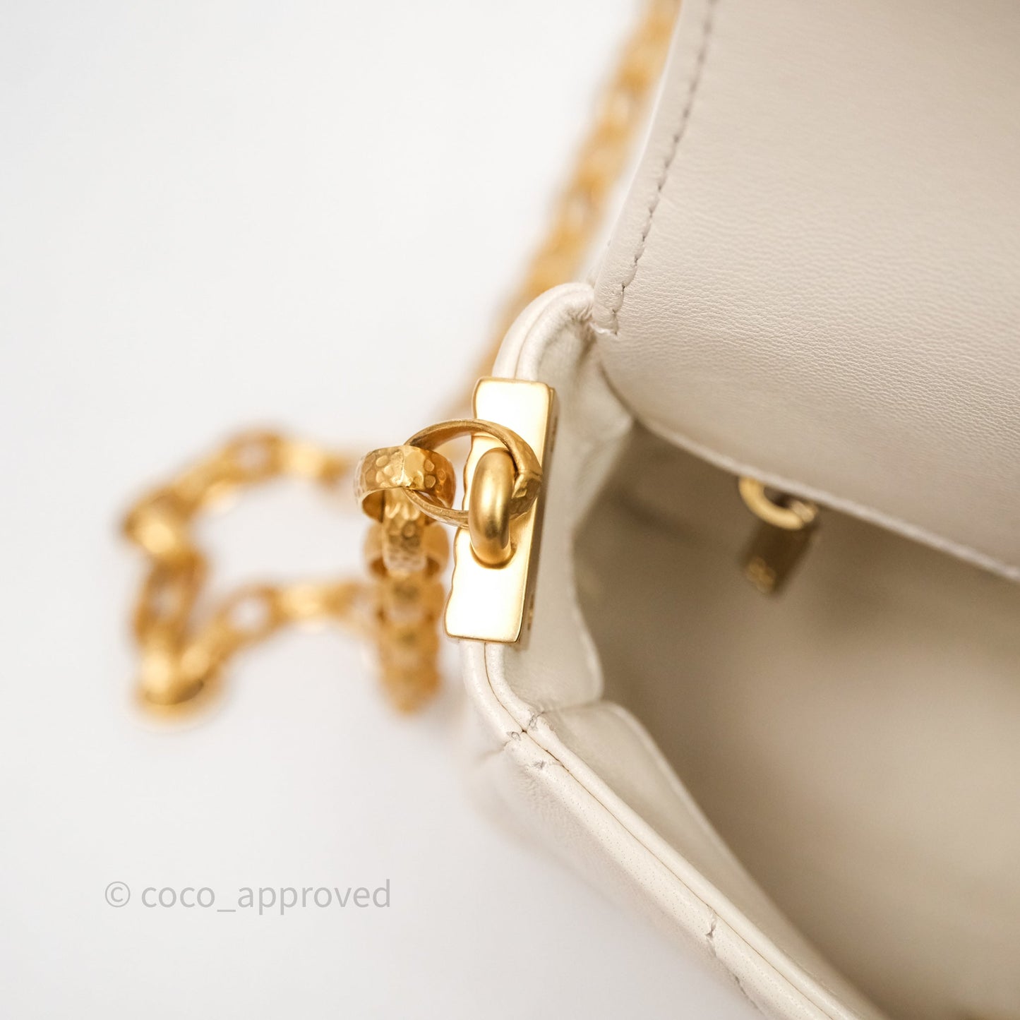 Chanel Flap with Coin Charm Ivory White Lambskin Aged Gold Hardware