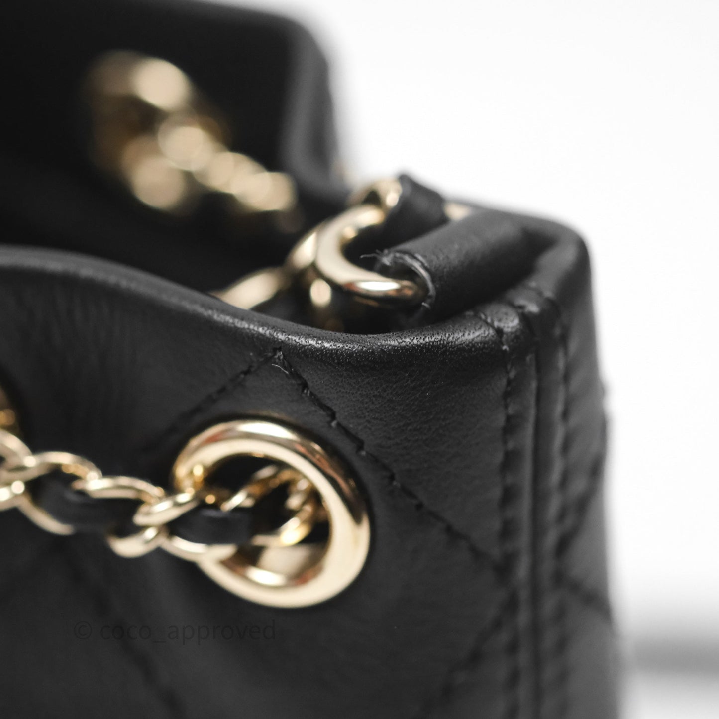 Chanel Quilted Drawstring Bucket Bag Black Calfskin Gold Hardware