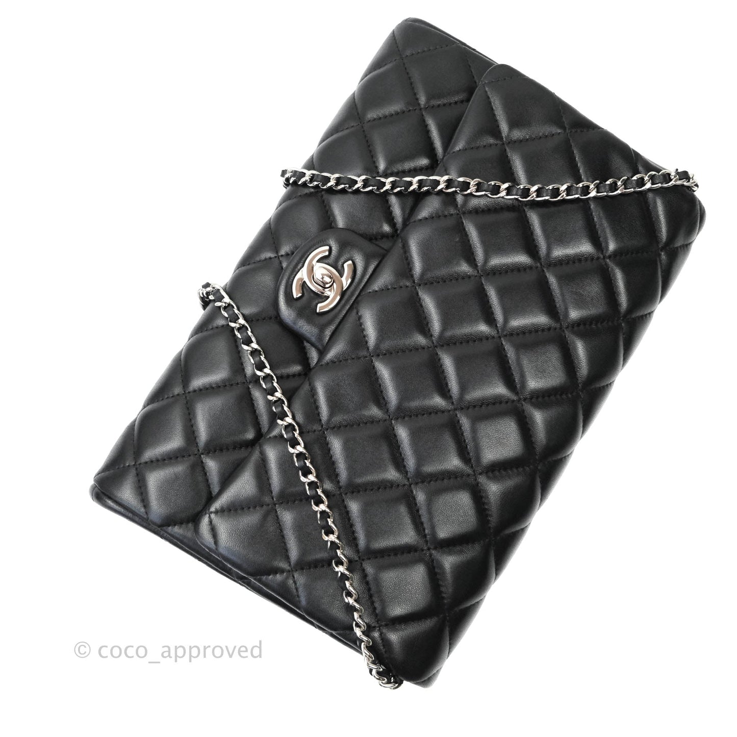 Chanel Quilted Clutch with Chain Lambskin Black Silver Hardware