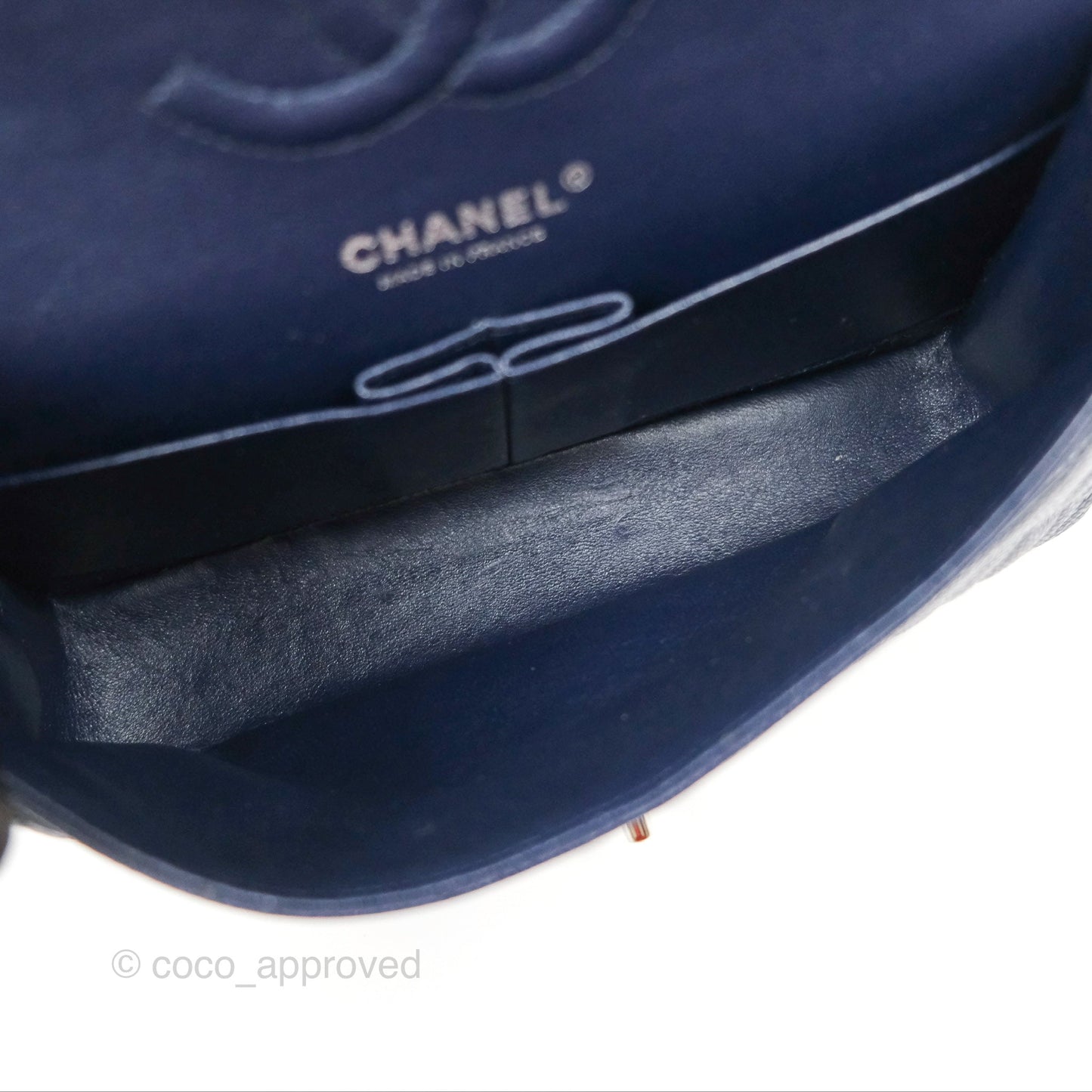 Chanel Classic M/L Medium Flap Quilted Navy Caviar Silver Hardware