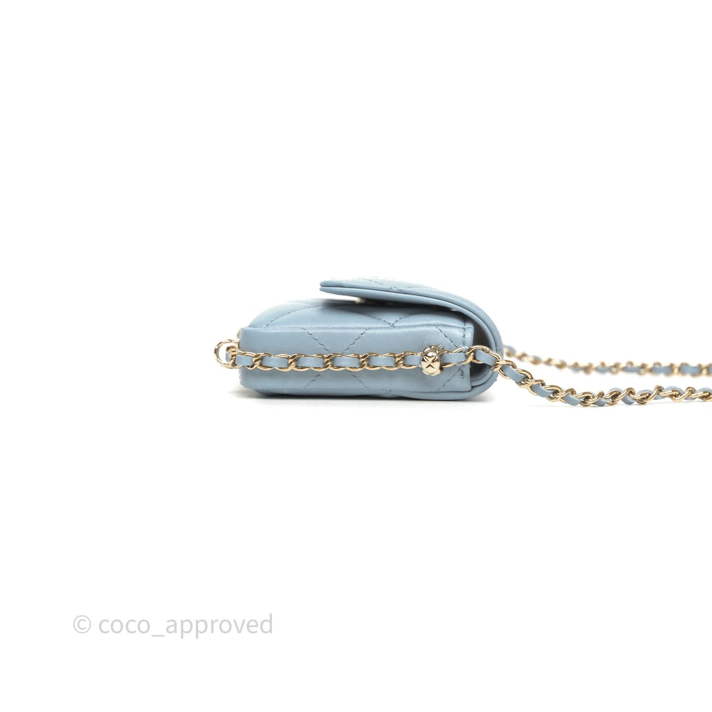 Chanel Mini Chain Around Clutch With Chain Blue Lambskin Gold Hardware