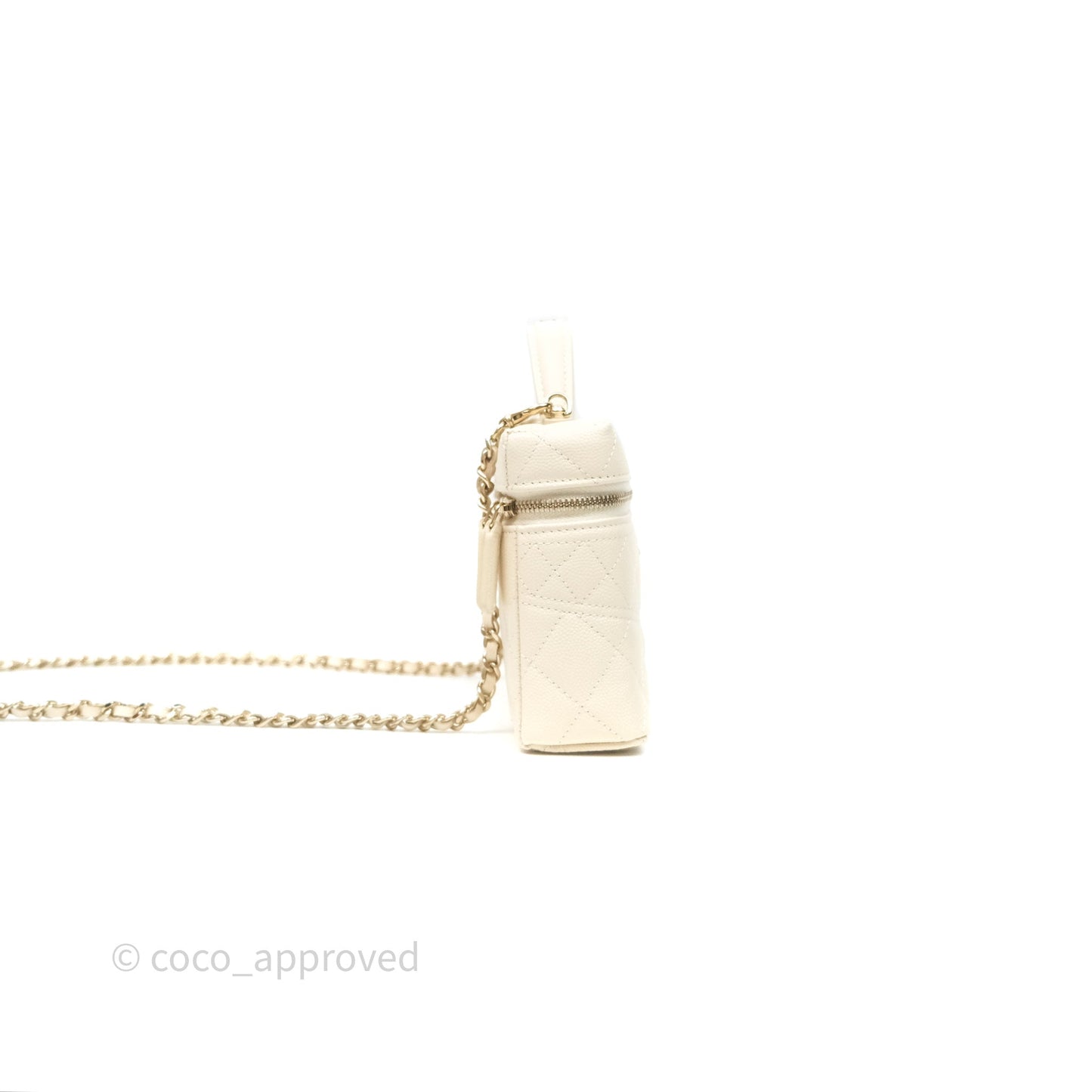 Chanel Top Handle Long Vanity with Chain Beige Caviar Gold Hardware 25C