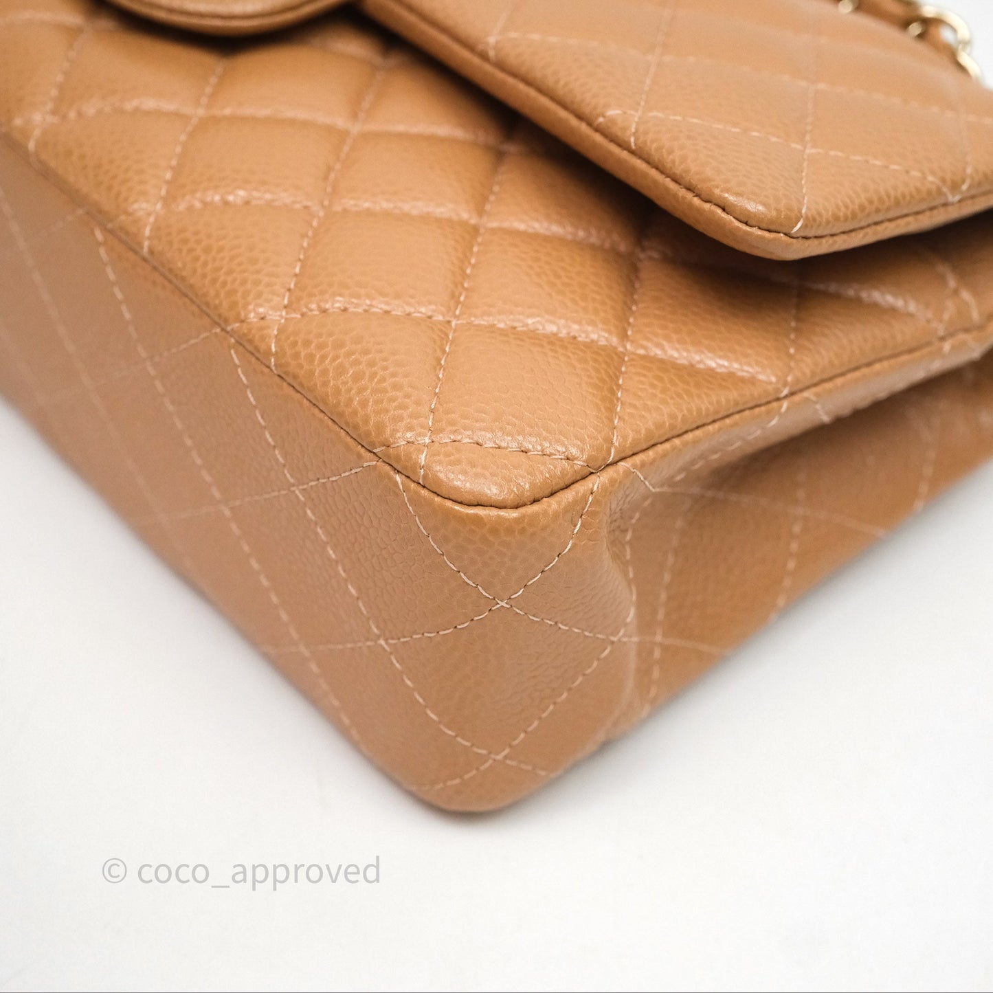 Chanel Classic M/L Medium Flap Quilted Beige Caviar Gold Hardware