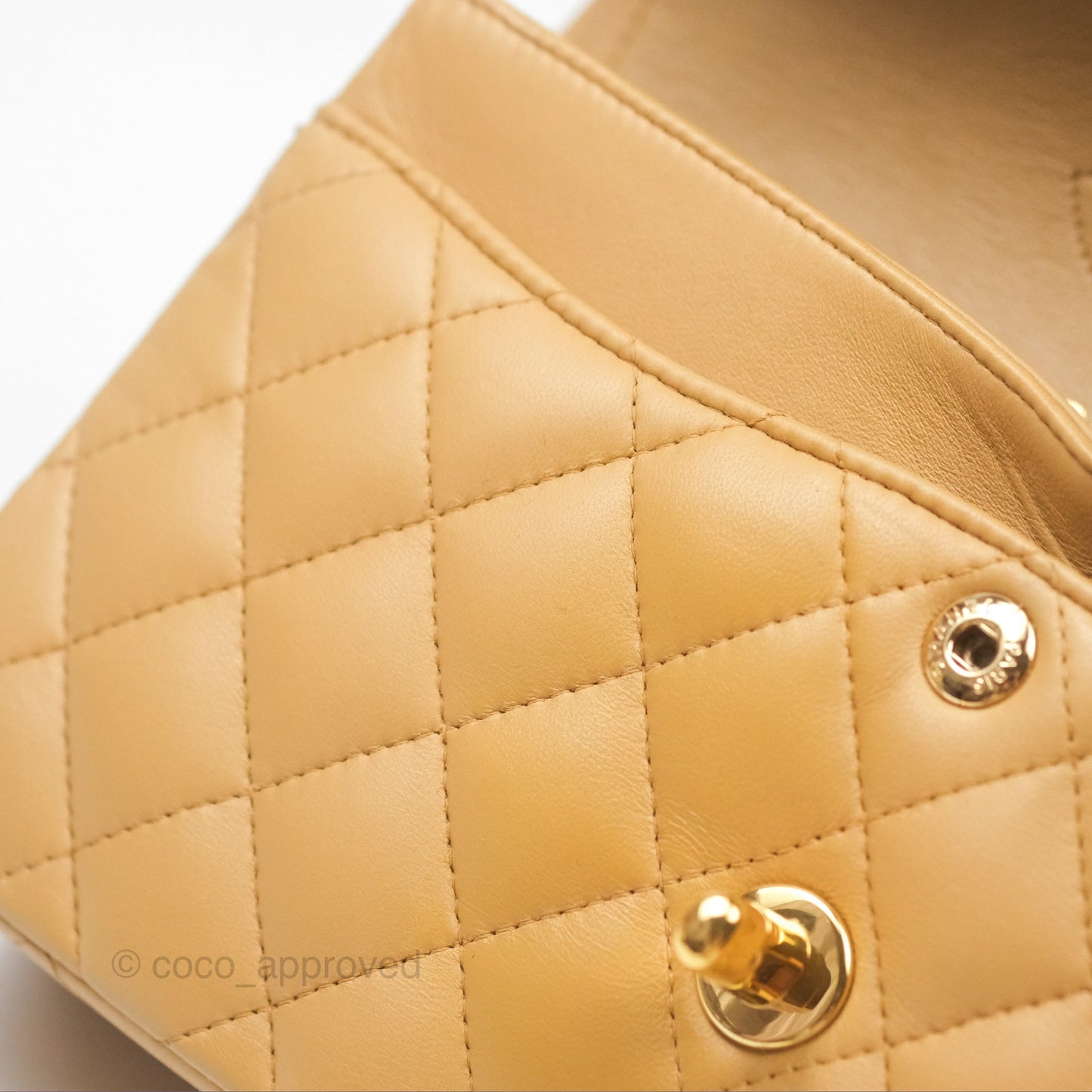 Chanel Vintage Small Classic Flap Beige Lambskin 24K Gold Hardware
