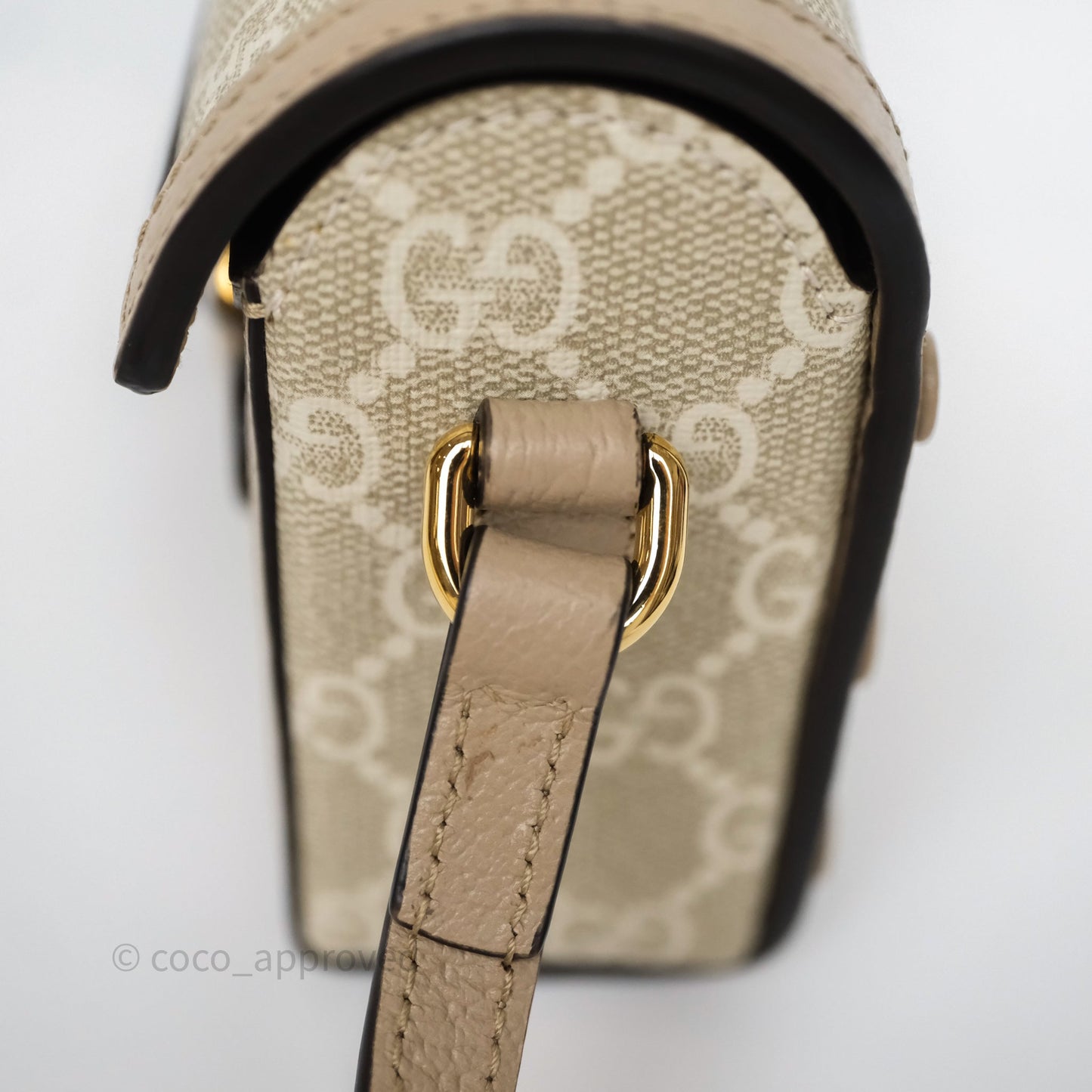 Gucci Horsebit 1955 Mini Bag Beige/ White GG Supreme Canvas Gold Hardware