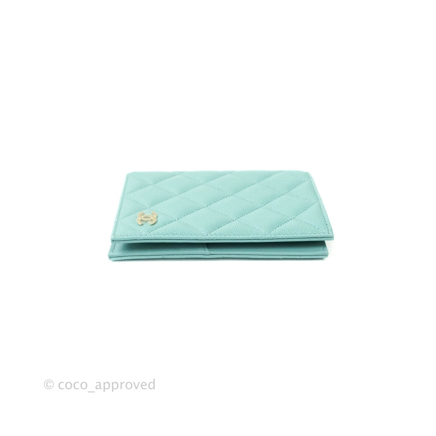 Chanel Quilted Caviar Mint Passport Holder Gold Hardware