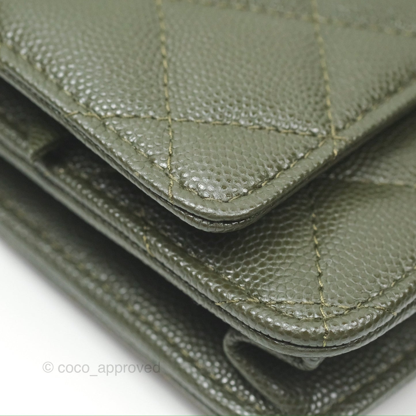 Chanel Coco First Wallet On Chain WOC Dark Olive Green Caviar Gold Hardware 22K