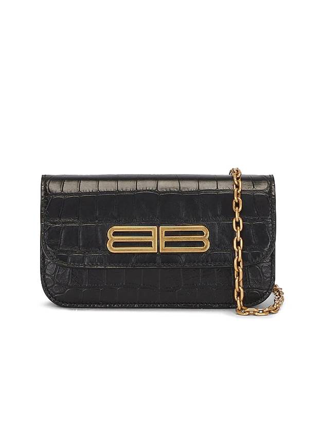 Luxury Balenciaga Gossip BB Logo Crocodile Chain Shoulder Bag Black