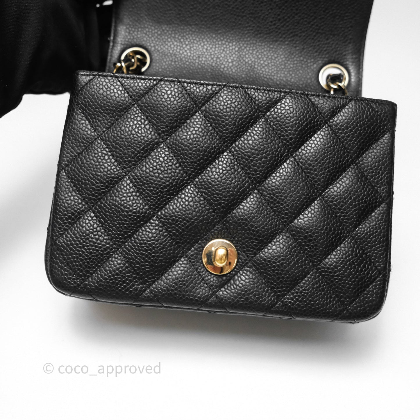 Chanel Vintage Mini Square Flap Quilted Black Caviar 24K Gold Hardware