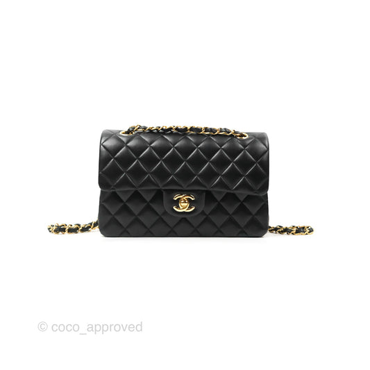 Chanel Small Classic Quilted Flap Black Lambskin Gold Hardware