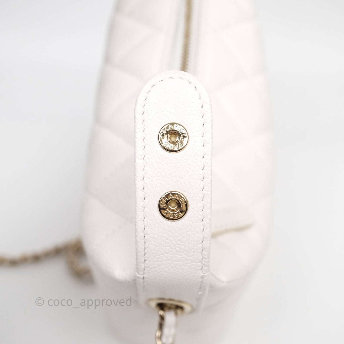 Chanel Quilted Hobo With Chain White Caviar Gold Hardware