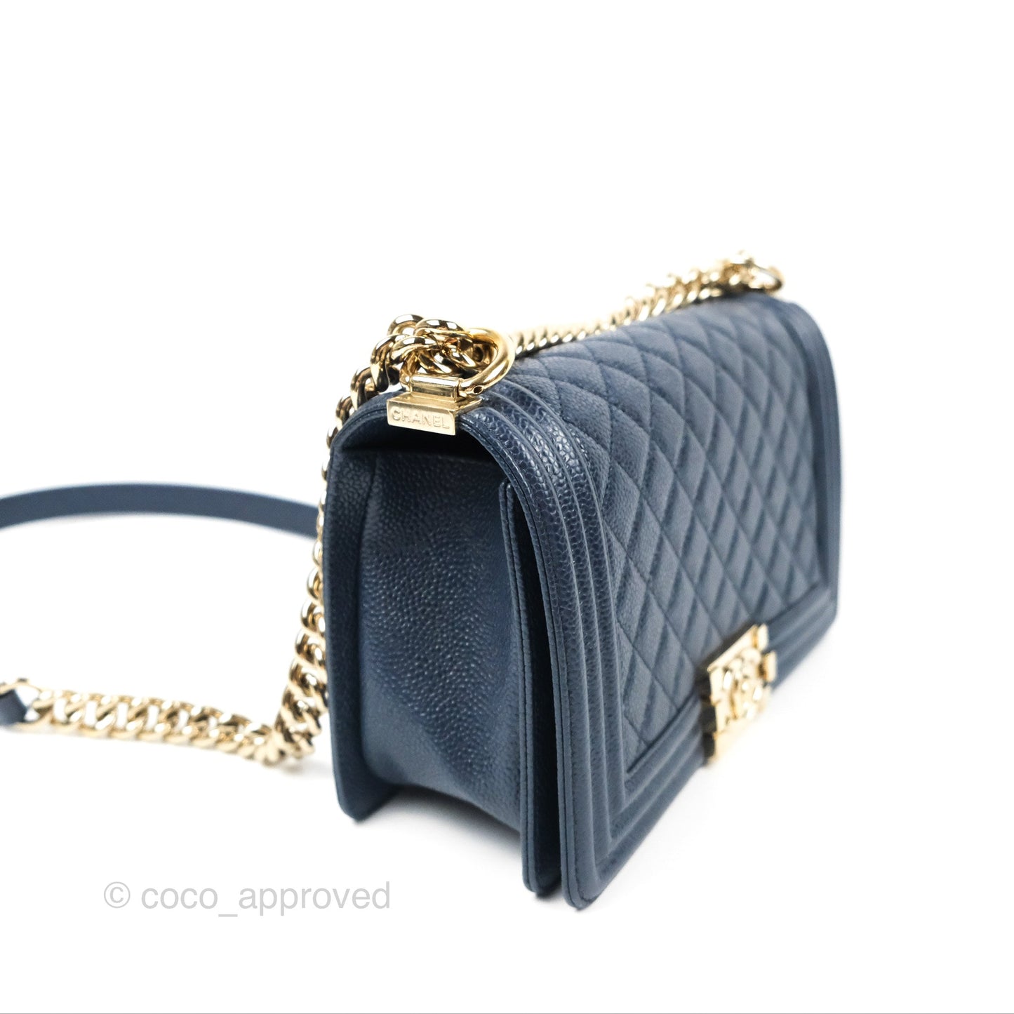 Chanel Quilted Medium Boy Navy Caviar Gold Hardware