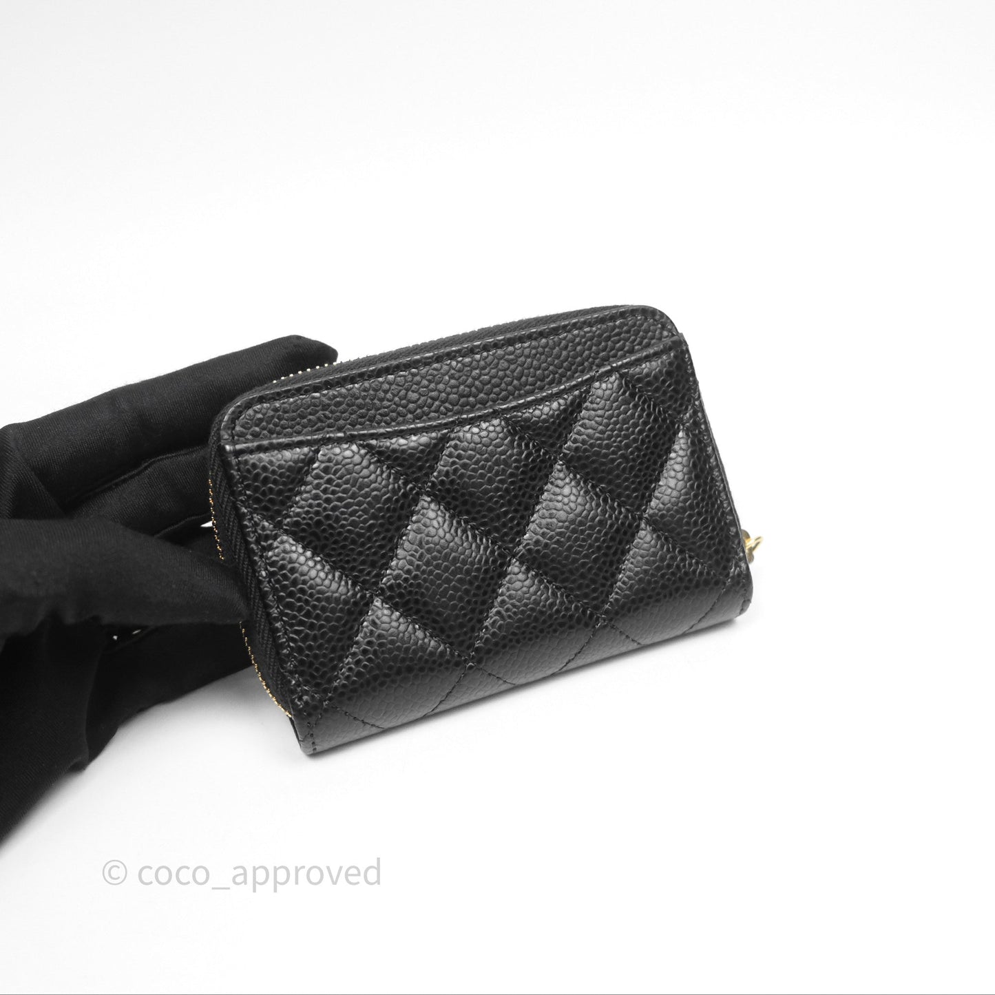 Chanel Quilted Zip Card Holder Black Caviar Gold Hardware