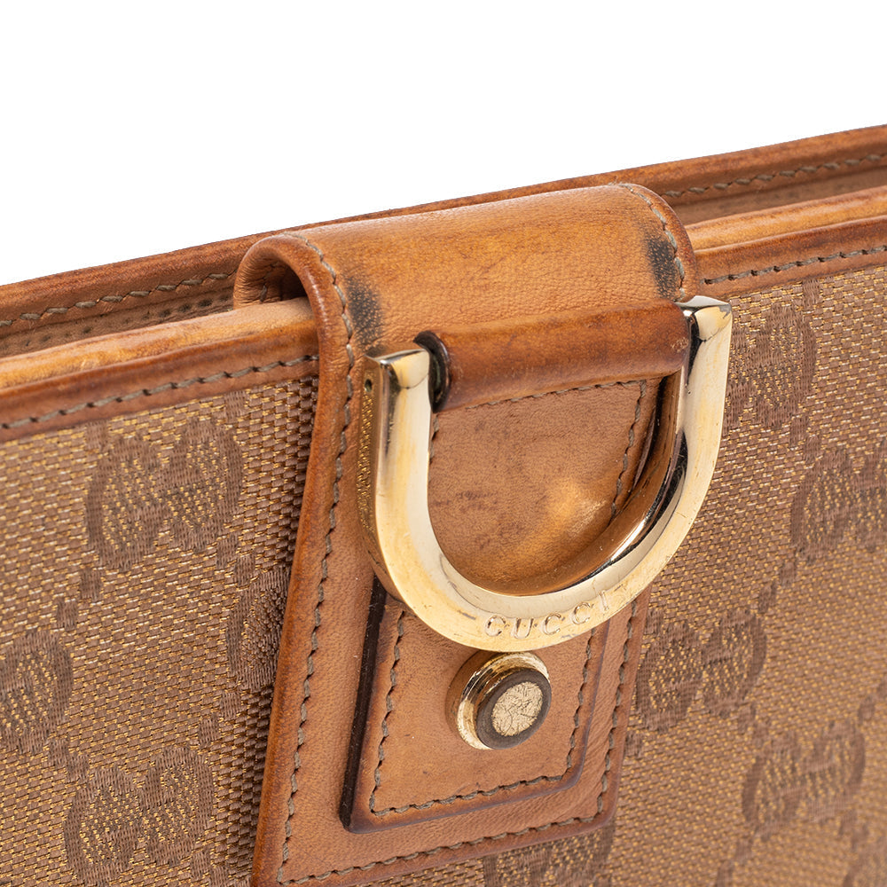 Luxury Gucci Trending 2025 Metallic Beige Gg Canvas And Leather D Ring Continental Wallet..