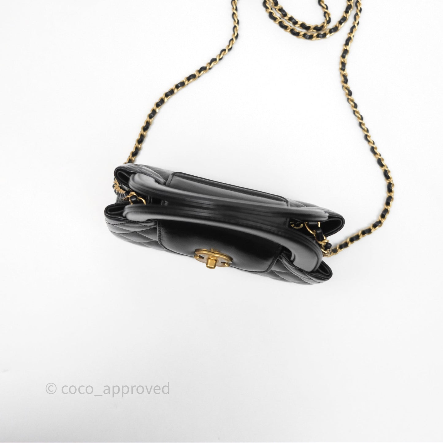 Chanel Kelly Bag Quilted Black Shiny Crumpled Calfskin Aged Gold Hardware