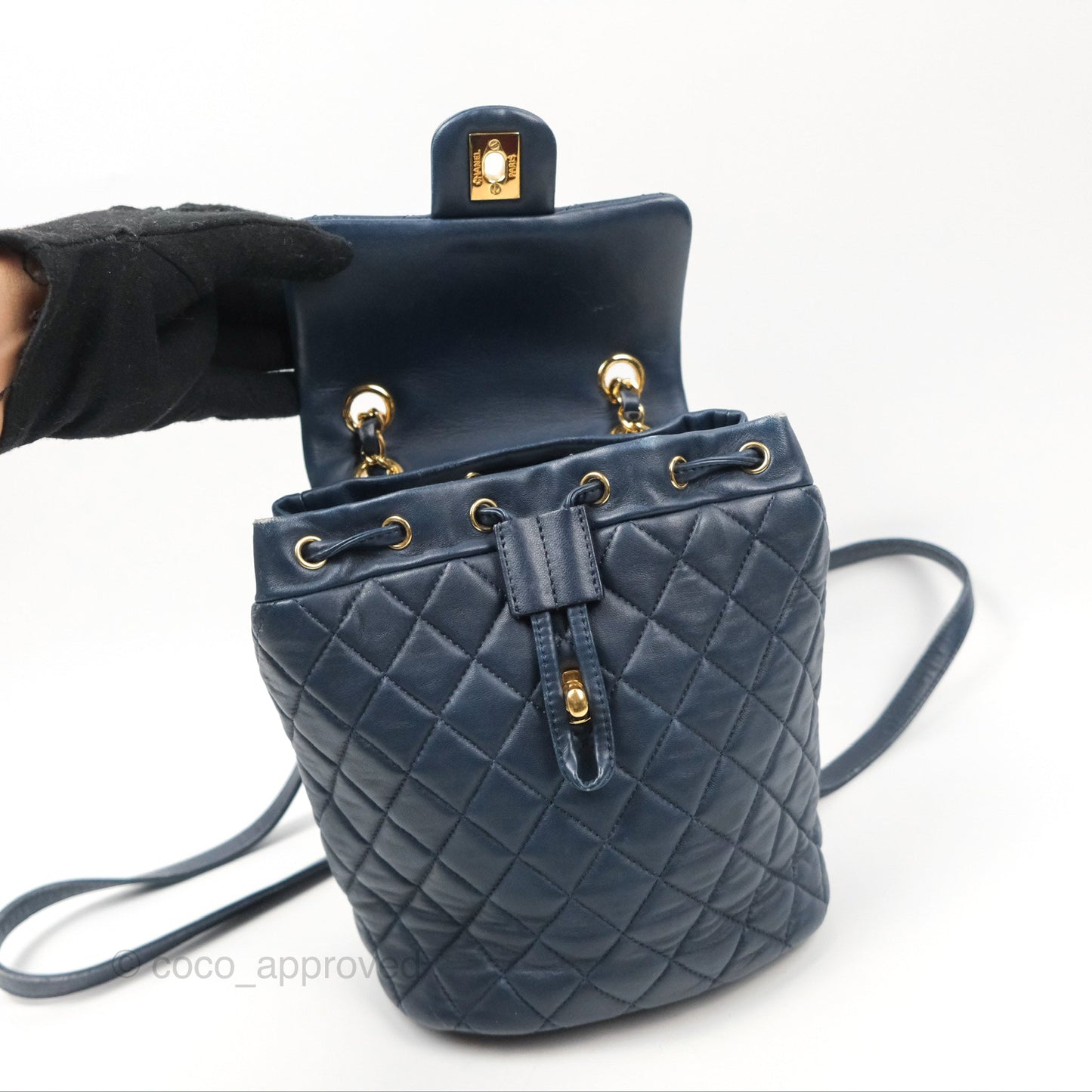 Chanel Mini Navy Calfskin Urban Spirit Backpack ⁣⁣⁣⁣⁣⁣⁣⁣⁣⁣⁣⁣⁣⁣Gold Hardware
