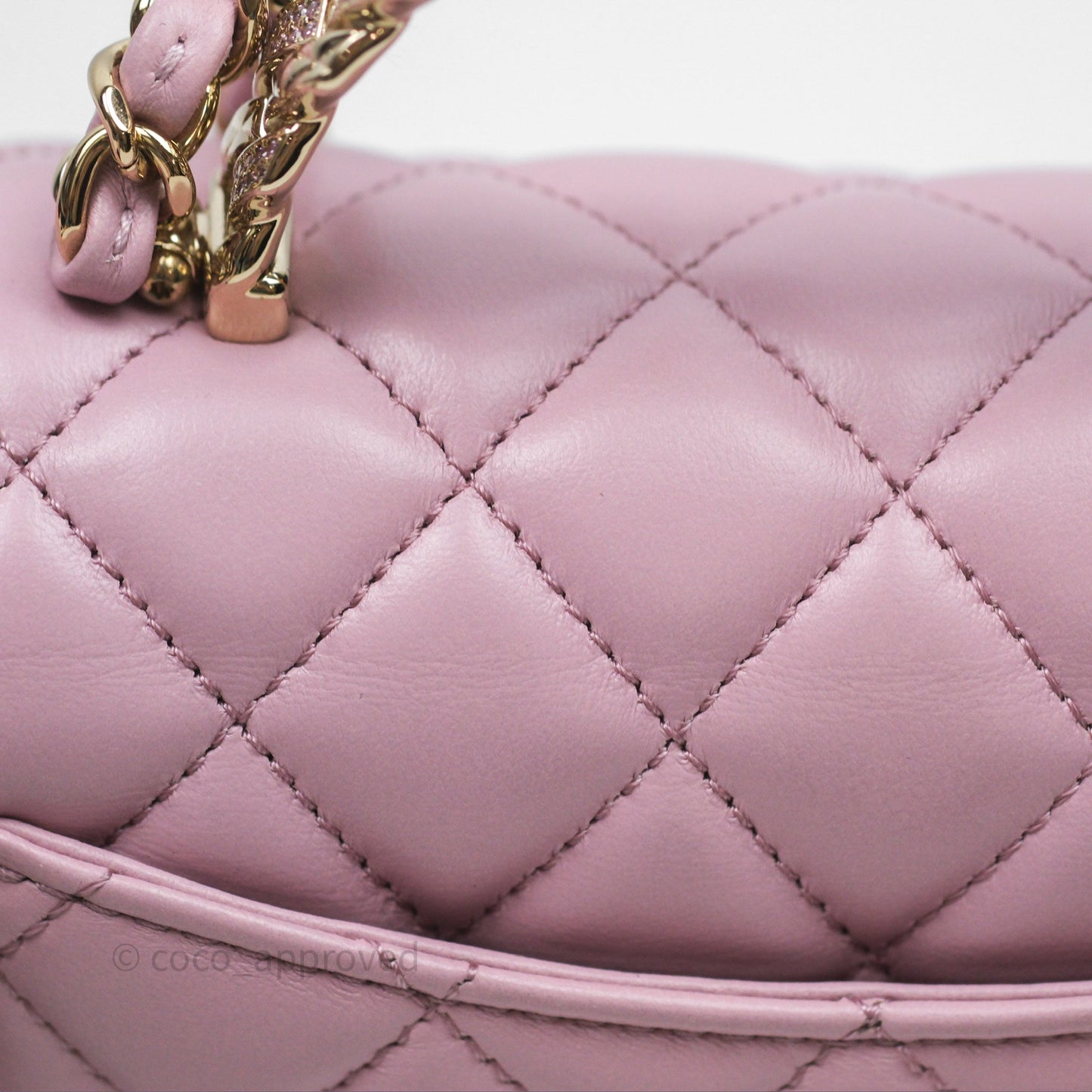 Chanel Logo Top Handle Mini Rectangular Flap Bag Pink Lambskin Gold Hardware