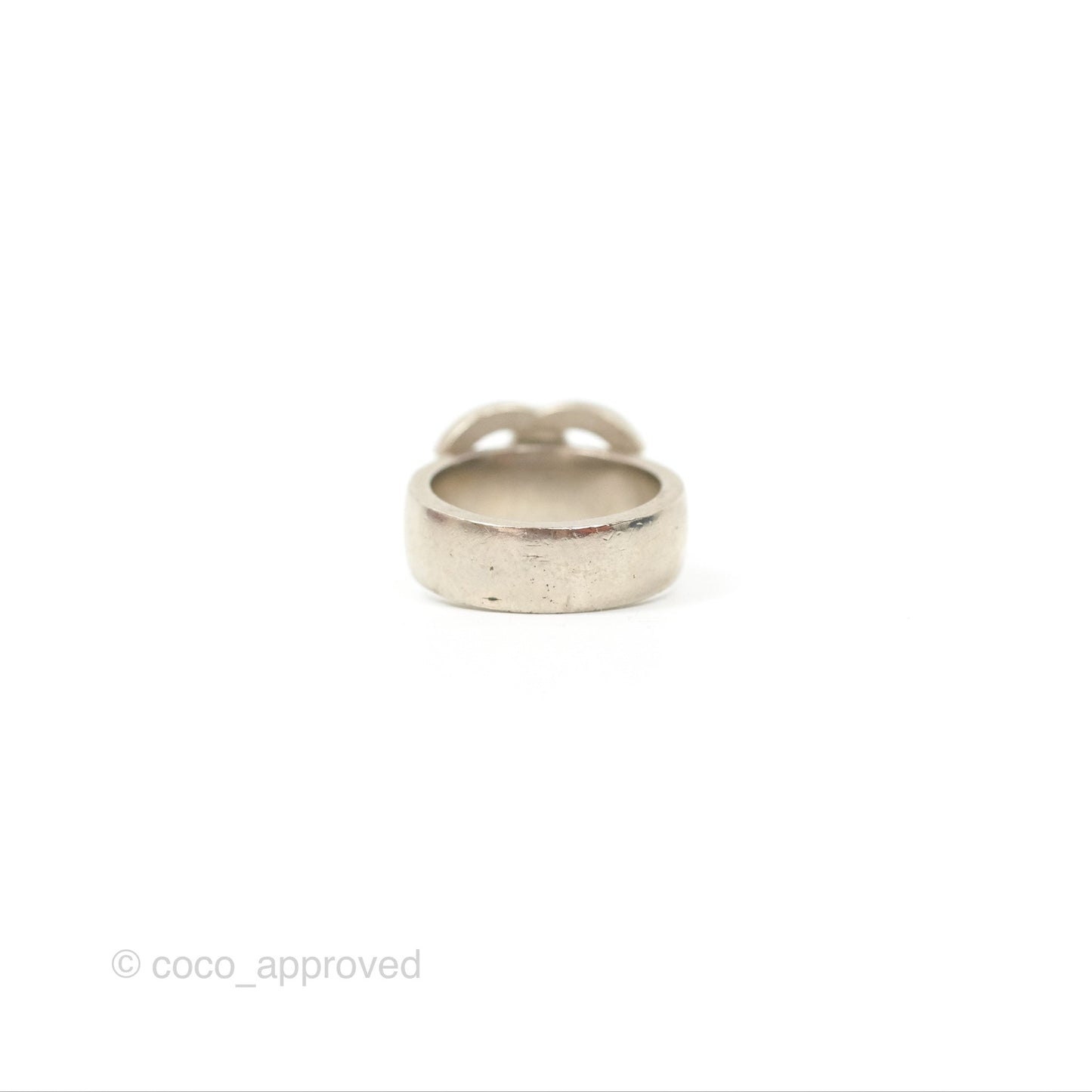 Chanel Black CC Ring Brushed Silver Tone 08A