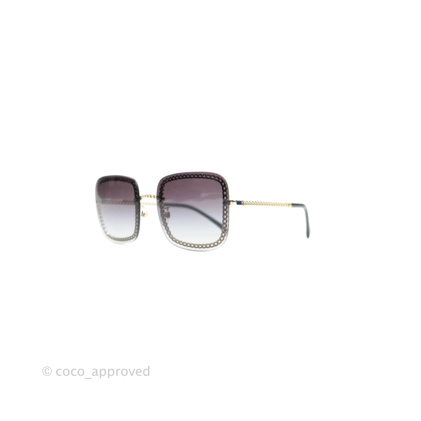 Chanel Chain Gradient Grey Lenses Square Sunglasses Gold Tone