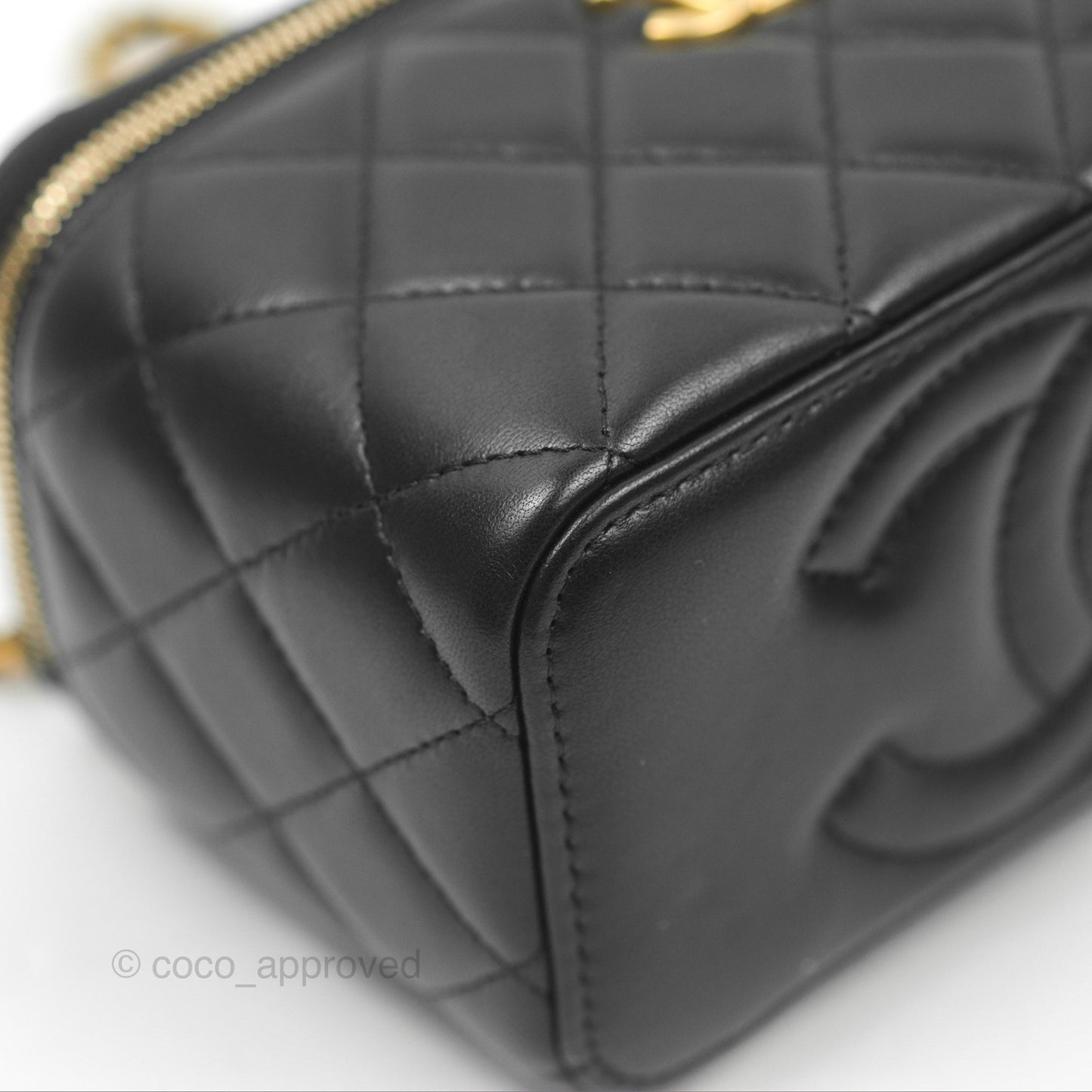 Chanel Vanity Rectangular with Top Handle Black Lambskin Aged Gold Hardware