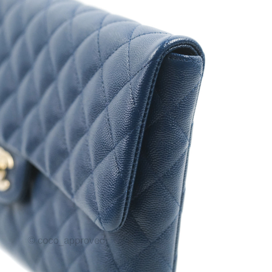 Chanel Quilted Caviar Navy Timeless Clutch Gold Hardware
