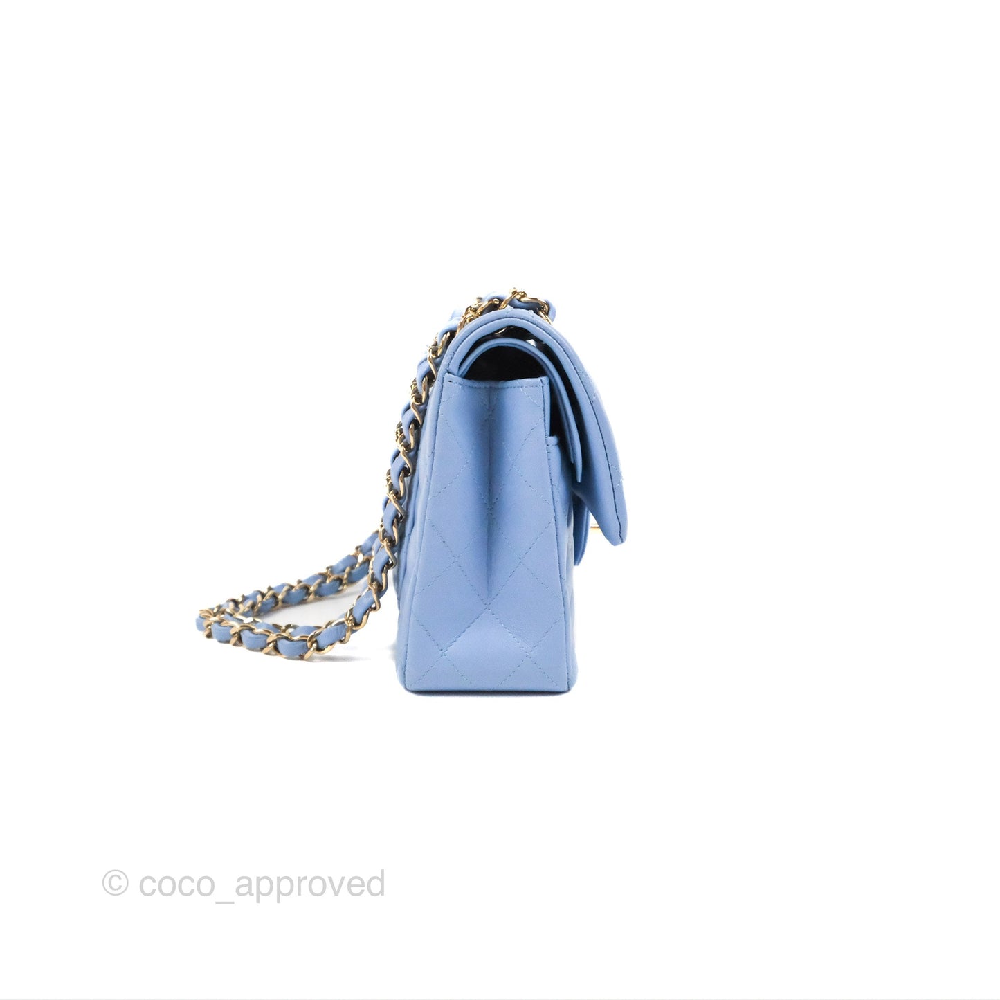 Chanel Small Classic Quilted Flap Blue Sky Lambskin Gold Hardware 21C