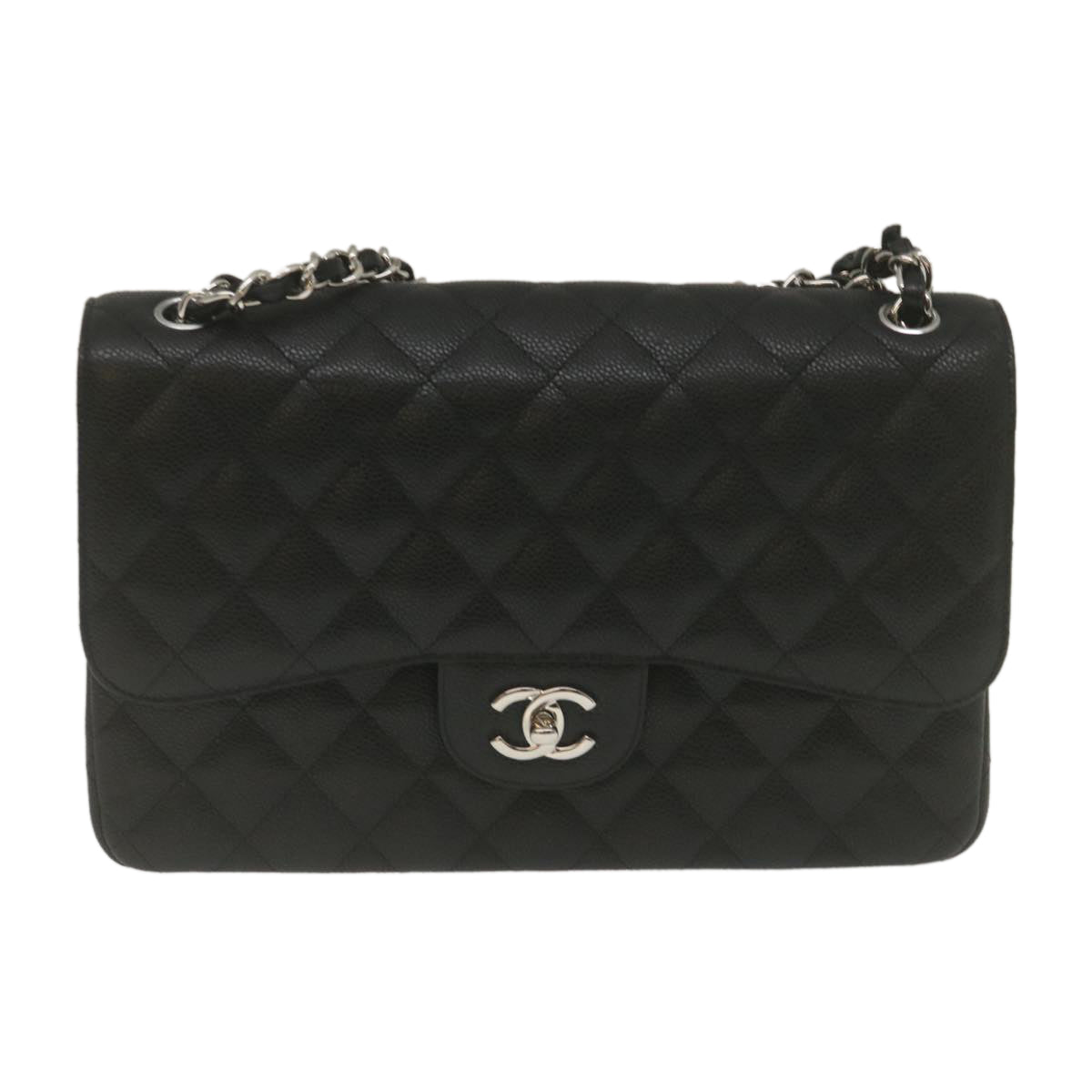 CHANEL Caviar Skin Chain Double Flap Big Matelasse ShoulderBag Black  29507A